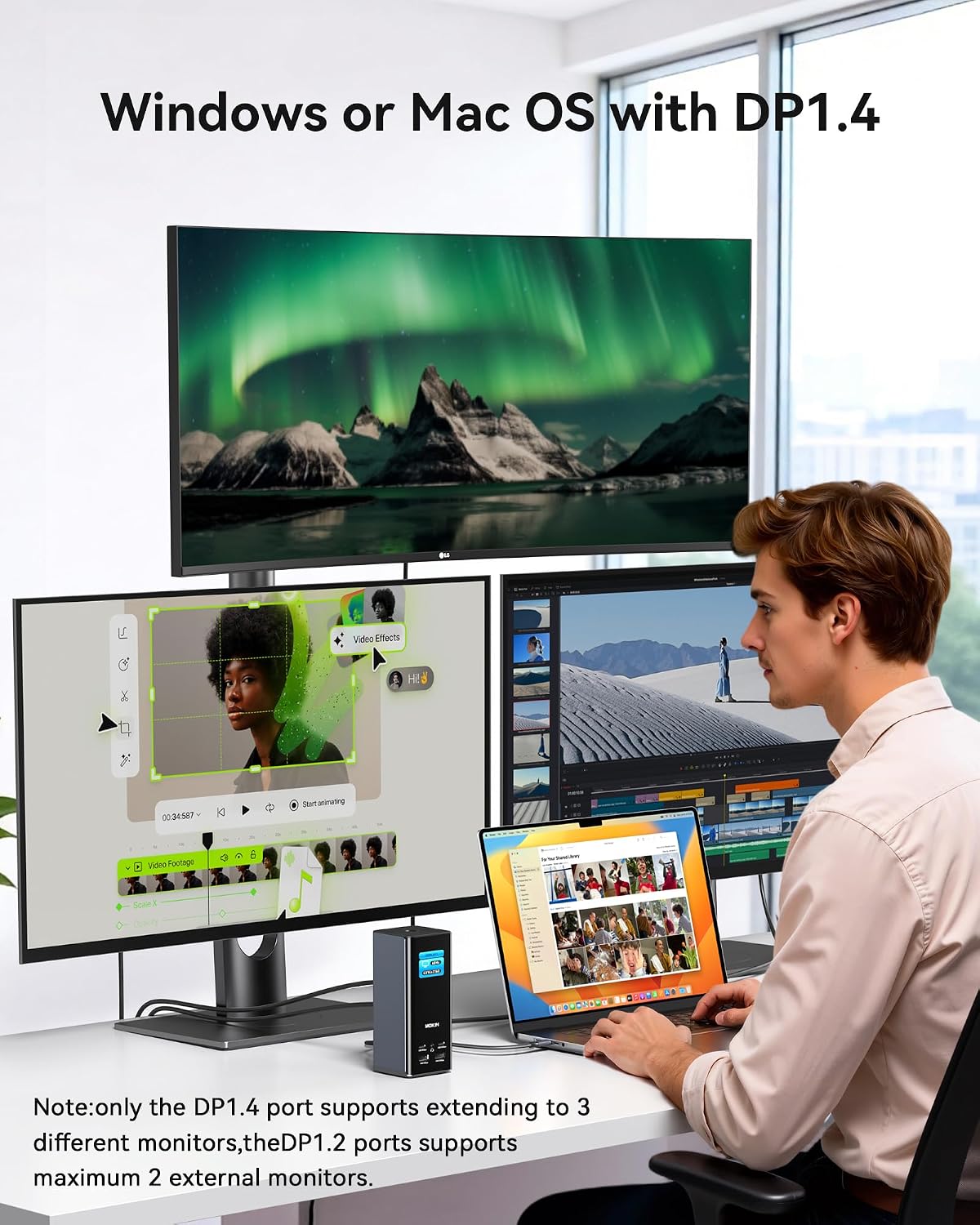 MOKiN USB C Docking Station 3 Monitors, 17-in-1 Triple Display Docking Station with 3 HDMI & 2 DP, 10G USB A/C, Gigabit Ethernet, 100W PD, Smart Display, SD/microSD, for Mac/Dell/Hp(Driver Required)
