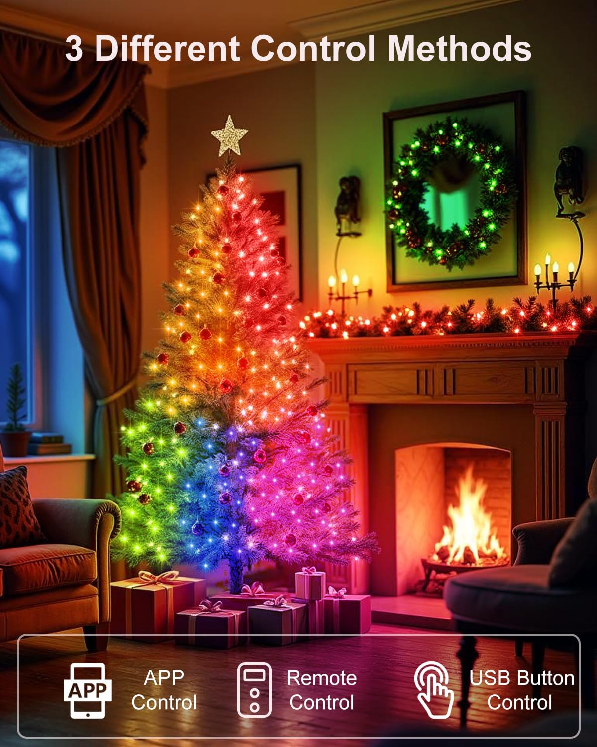 echosari Smart Fairy Lights 33Ft 100 LED USB (Color Changing) | APP & Remote Control, Music & Mic Sync, USB Powered, Flexible, for Holiday & Party Decor