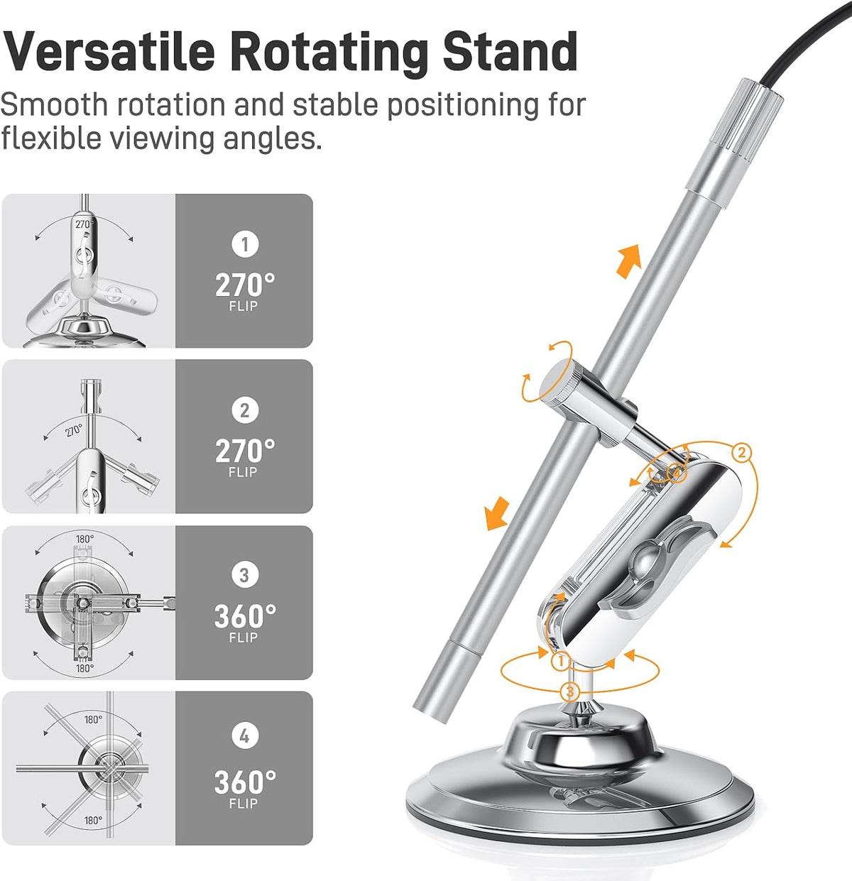 Teslong USB-C Digital Microscope 10X-200X for Coin & Electronics Inspection | Handheld Camera with 8 LEDs & Rotating Metal Stand - Compatible with iPhone 15+ & Android, PC, for Skin, Jewelry, Lab Work