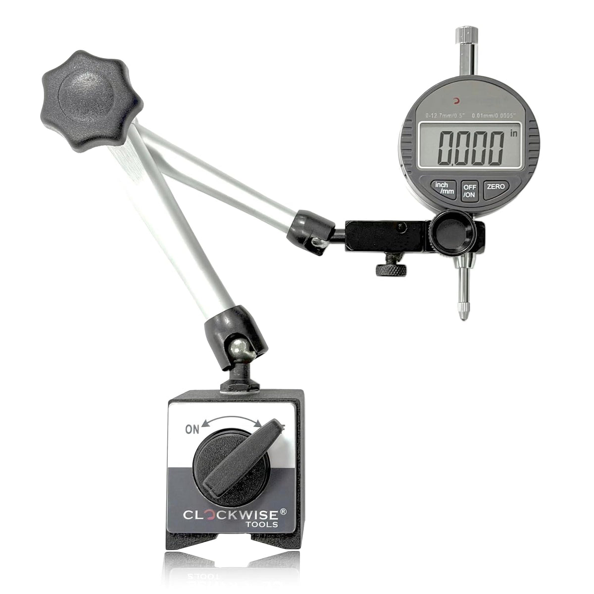 Digital Indicator with Magnetic Base Holder Stand, DIBR-0105 0-1 Inch/25.4mm, Inch/Metric Conversion, Auto Off