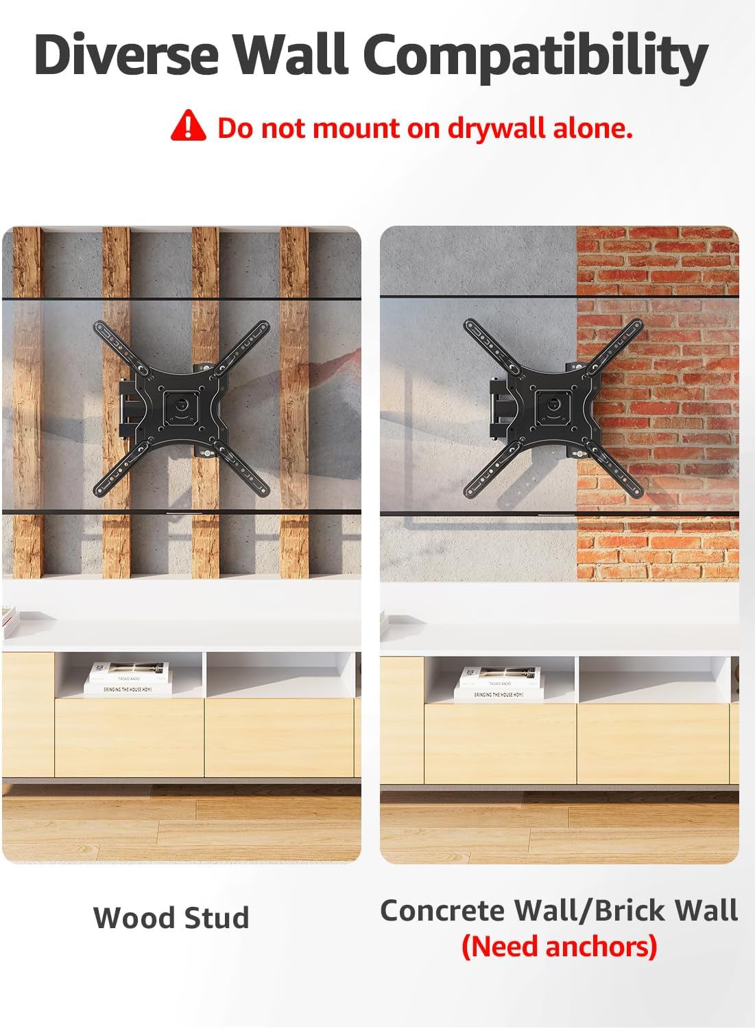 ELIVED Full Motion TV Wall Mount for 26-60" TVs, Max VESA 400x400, 77 lbs.