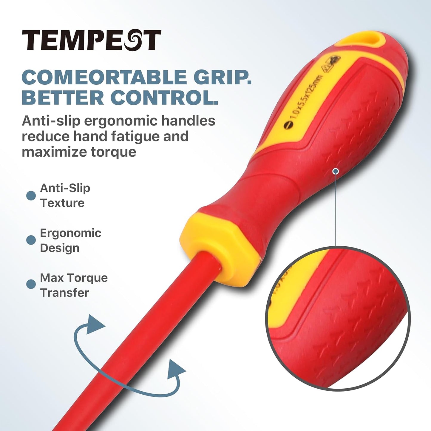 TEMPEST 7 Piece VDE Insulated Screwdriver Set, 1000V Electrical Safety Kit with Voltage Tester, Ergonomic Anti-Slip Handle for Home Wiring, Outlet Repair & Appliance Fixes