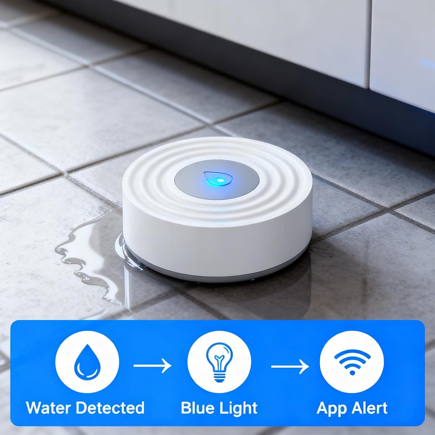 BroadLink Smart Water Leak Sensor – Wireless Flood Detector with App Alerts, Low Battery & Tamper Notifications, Requires BroadLink Hub, for Basement, Bathroom, Kitchen, Laundry Room