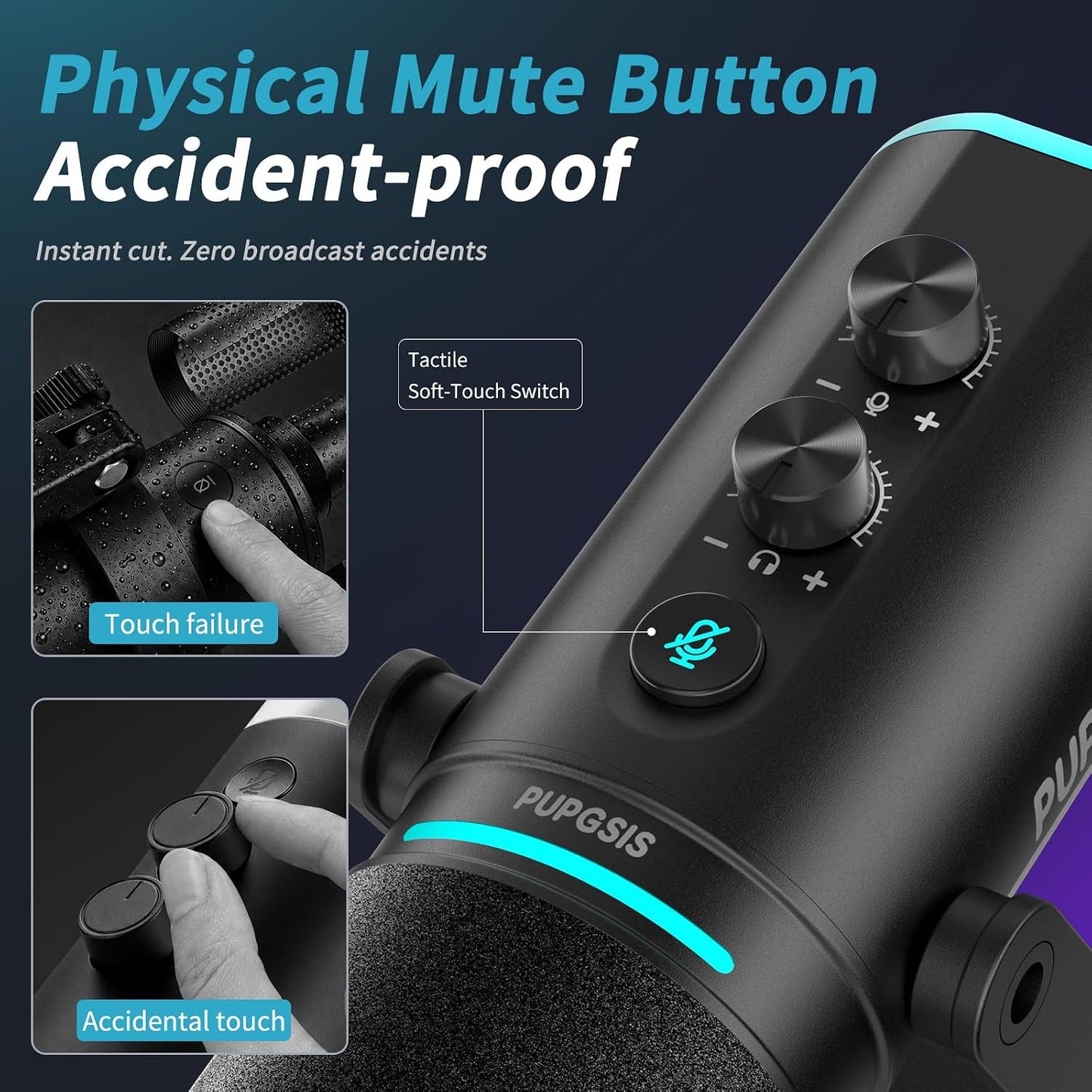 PUPGSIS XLR/USB Podcast Microphone, Gaming Mic with Mute Button, Reverb Effects, Noise Cancellation, Boom Arm Stand, Headphones Jack, Dynamic Microphone for Streaming/Recording/Gaming/Vocal-Black