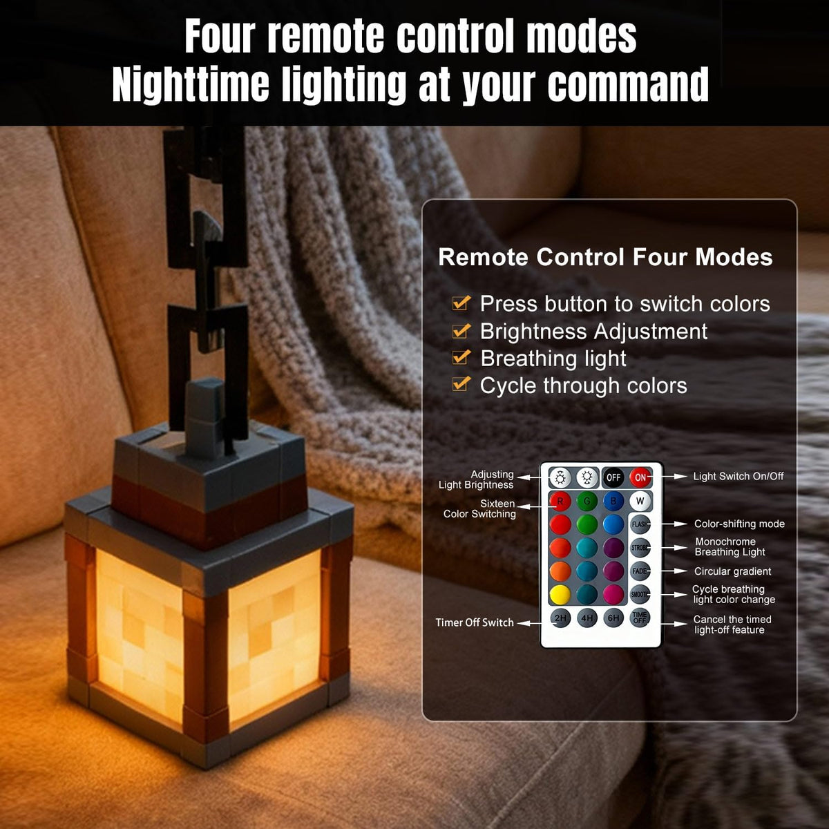 LOUHH Pixelated Lantern Night Light, 16 Color LED Wall Night Light with Remote Control - Rechargeable Retro Pixel Style Table Lamp for Game Room Kids Room Decor and Children's Gifts