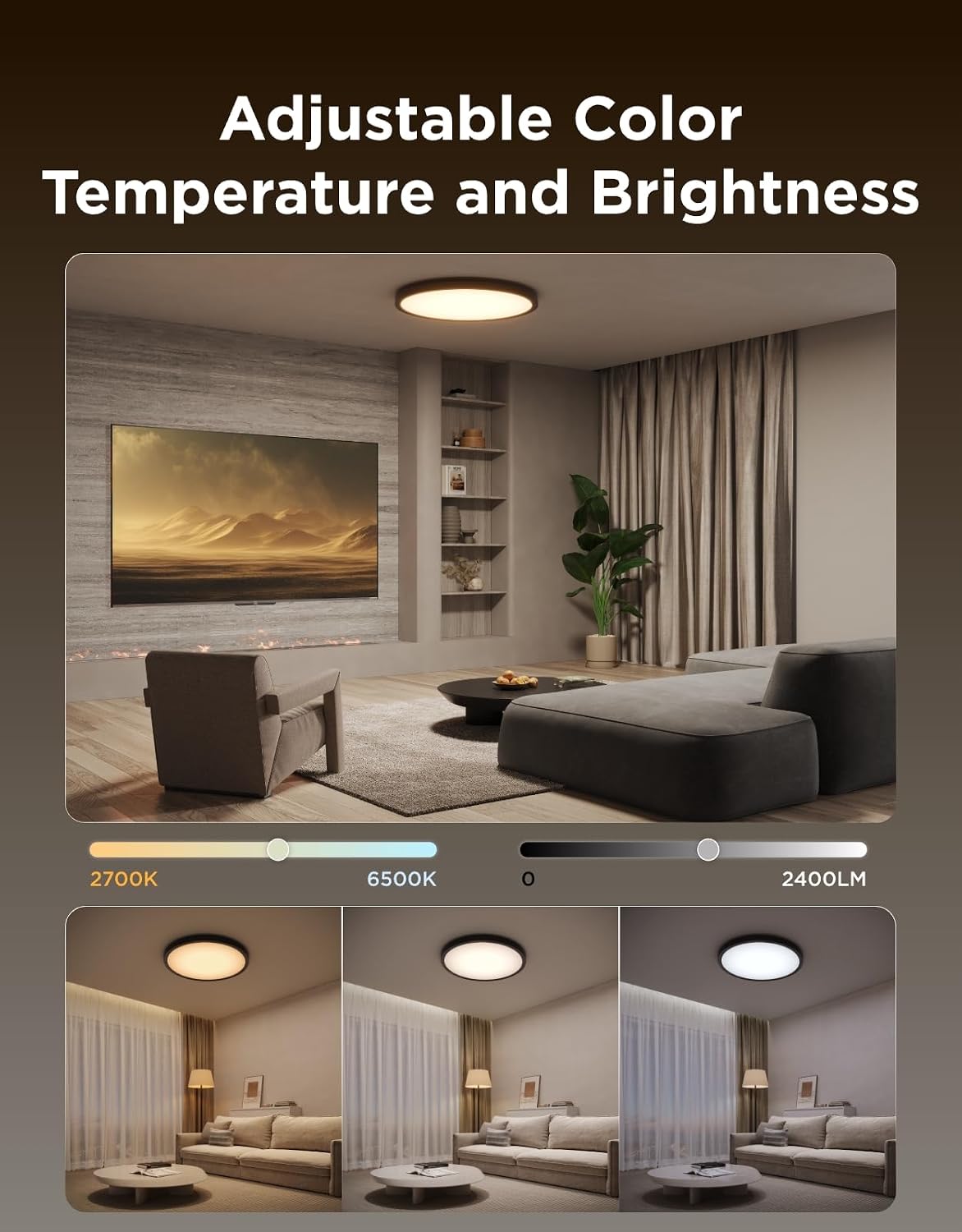 Govee Smart Ceiling Light, RGBIC 2400LM 2700K-6500K 12 Inch 1 Pack Black | RGBIC LED Flush Ceiling Light Fixture, 2400LM DIY Colors, Works with Matter Alexa for Bedroom, Living Room