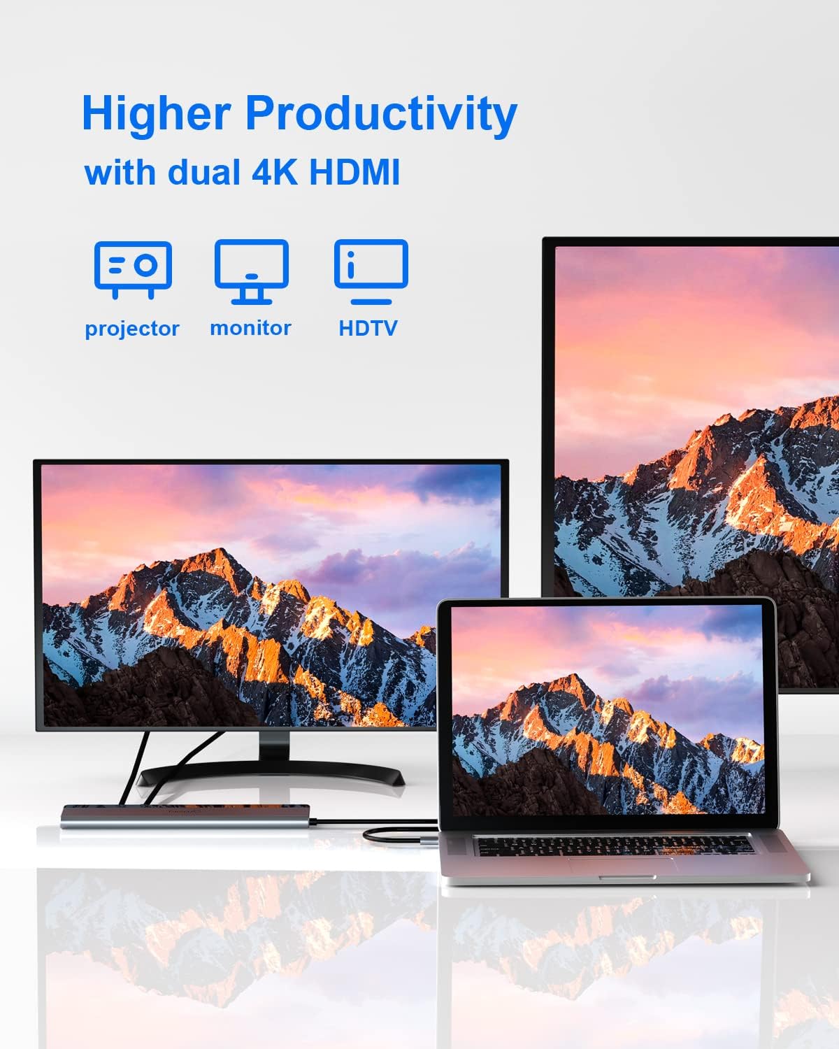 USB C Docking Station Dual Monitor with Power Adapter: NewQ 12-in-1 Thunderbolt 3 | 4 Dock, Dual 4K HDMI, 4 USB, Audio, Ethernet, SD/TF Slot, 18W PD Out, for Mac, HP, Dell, Lenovo, Surface, Asus, Acer