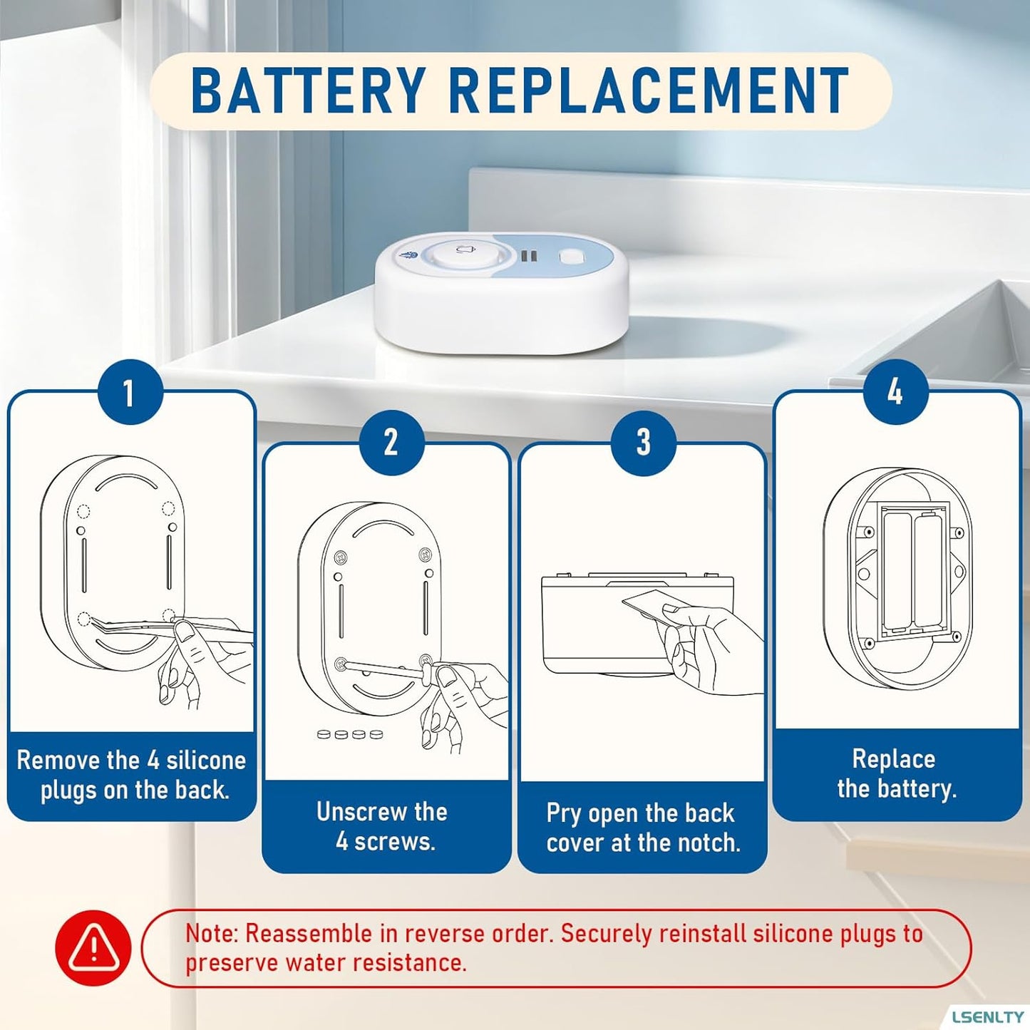 LSENTLY Water Leak Detector Supports 5 Years Standby Time, LED Indicator & 100dB Leak Alarm & Low Battery Reminder Water Alarm, IP66 Waterproof for Home Tub Sinks Washer (Cannot Connect Wi-Fi)