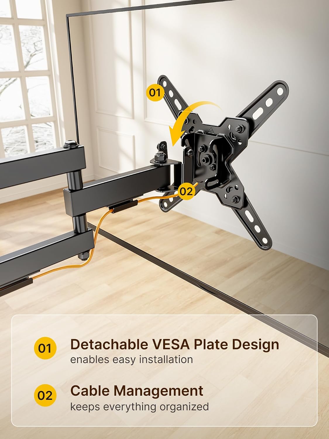 monTEK Full Motion Small TV Wall Mount for 13-43 Inch TVs up to 44 lb | ±90° swivel, +5°/-15° tilt, landscape/portrait rotation; extends 14.6 in, 4X load tested, VESA 200x200 mm, single-stud mount