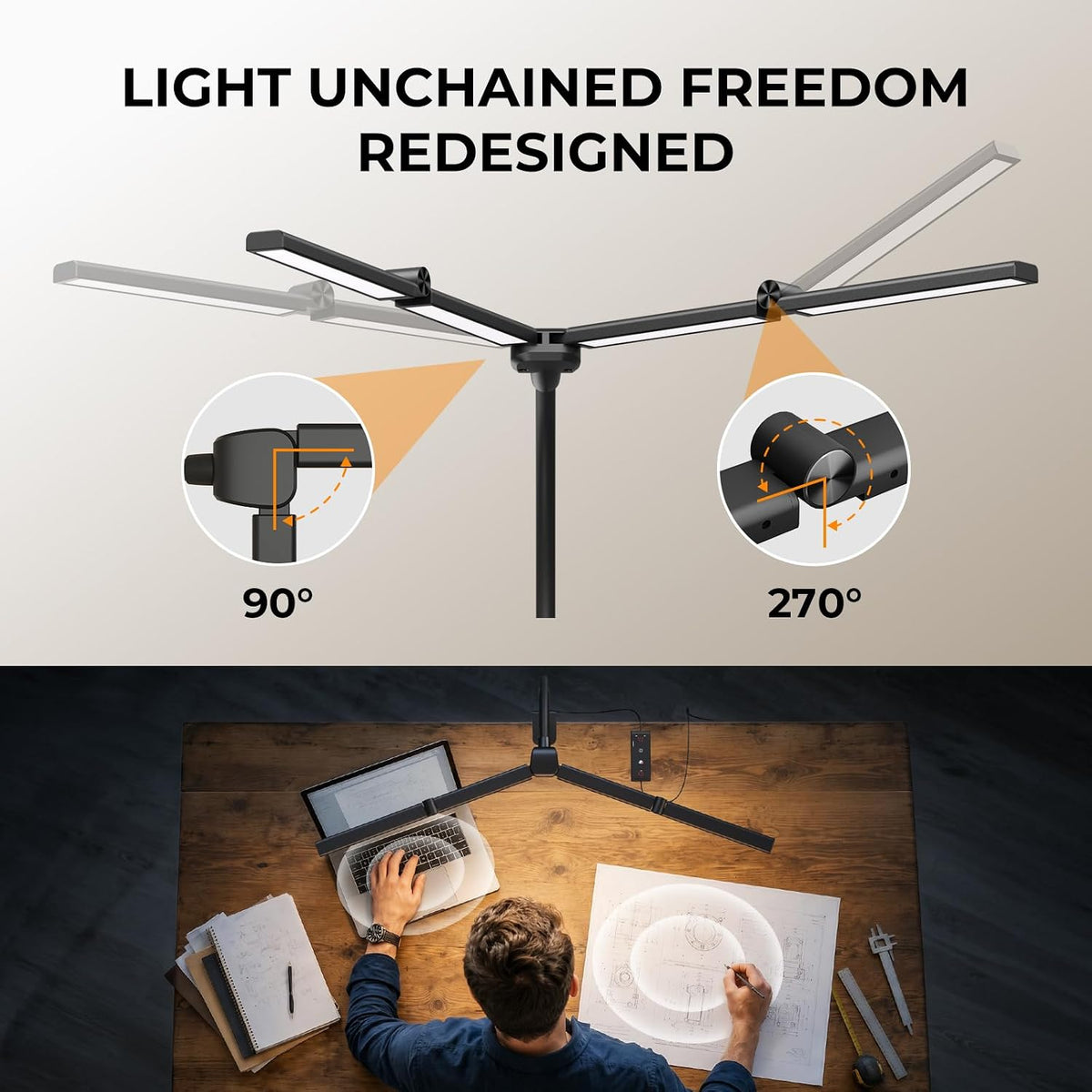 LED Desk Lamps for Home Office, Adjustable Swing Arm Desk Lamp with Clamp | Gooseneck Tall Clip on Desk Light for Sewing,Reading,Draw,Workbench,Study,Puzzle,Craft,Monitor,Architect,Computer,Task