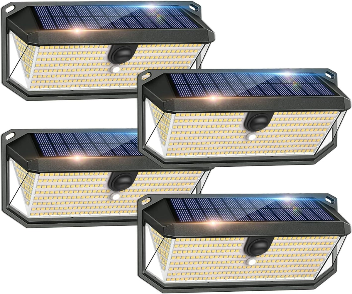 SyouHome 4000LM 380 LEDs Solar Motion Lights Outdoor Waterproof, 4 Pack