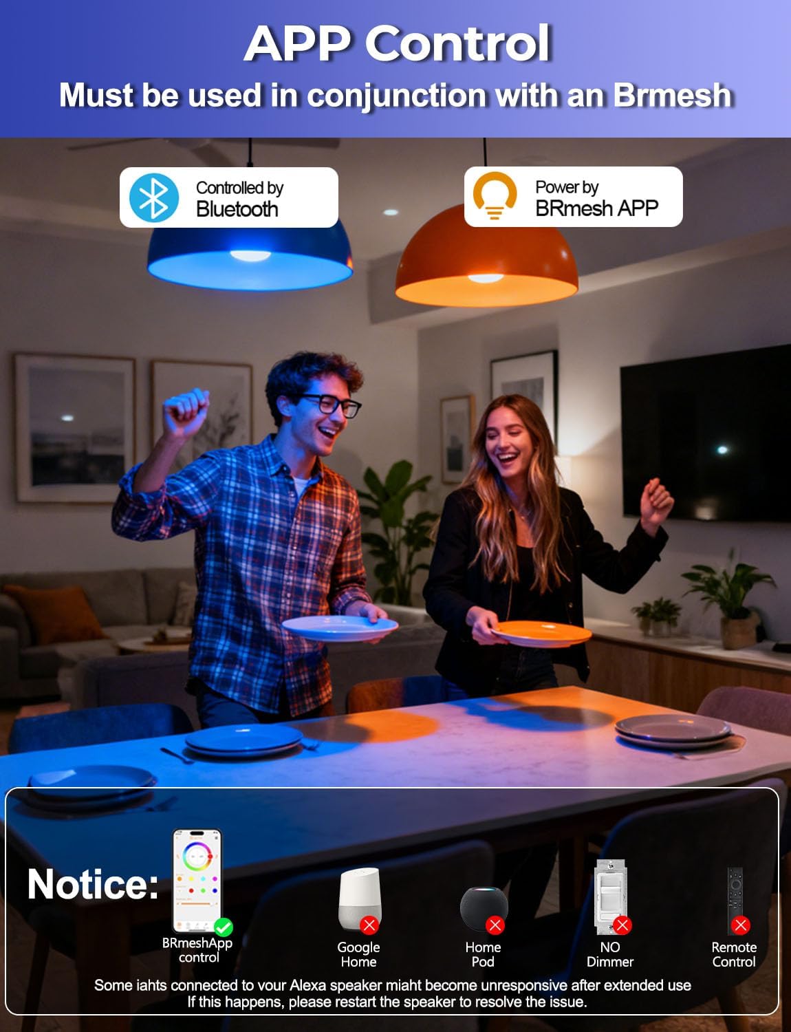 ILC G25 Globe Light Bulbs,BRMESH App-Controlled Bluetooth Mesh LED 6W Round Bulb, 60W Equivatlent, 600LM, CCT: 2700K-6000K, CRI>95+, E26 Base, 120V for Pendant fixtures, Vanity, Bathroom (6 Pack)