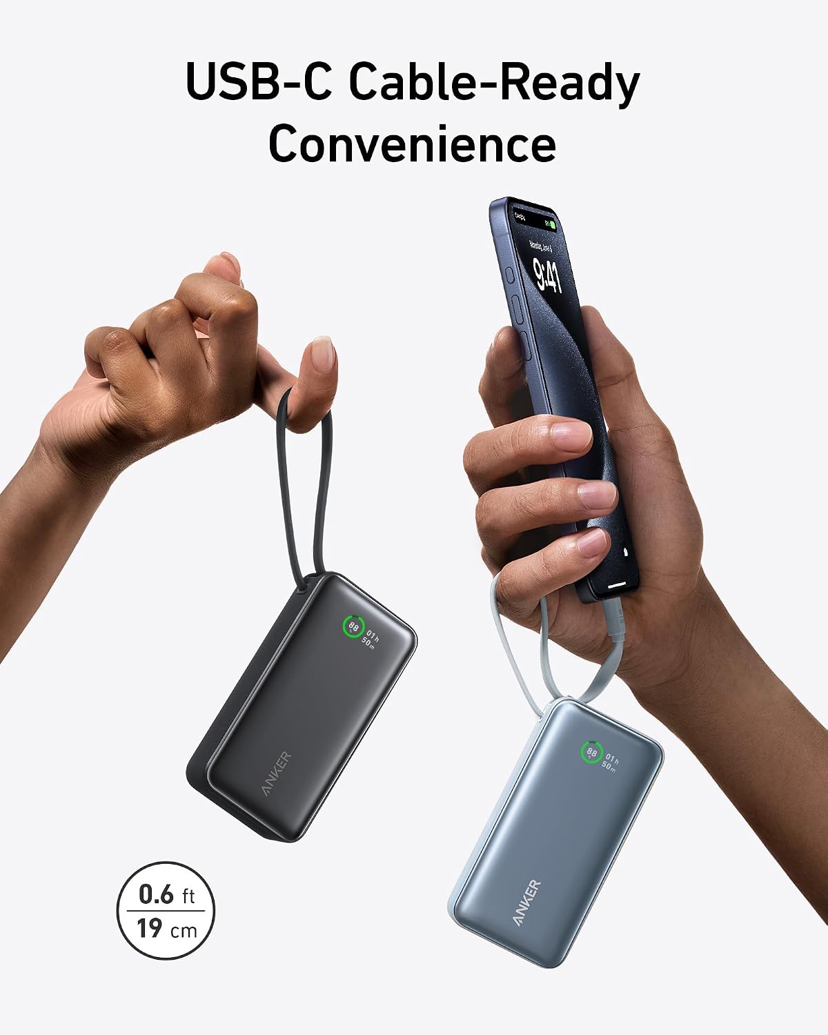 Anker Nano Power Bank,10,000mAh 30W Portable Charger,Built-in USB-C Cable | 30W Recharging and Output, USB-C and USB-A Ports, for iPhone 17 / 16 / 15 Series, MacBook, Galaxy, AirPods, and More