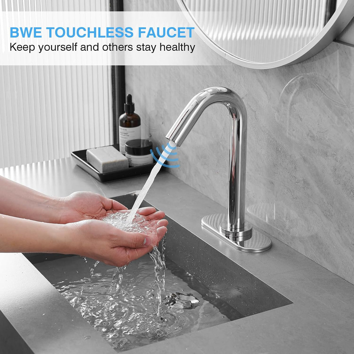 BWE Touchless Bathroom Sink Faucet,Chrome Automatic Motion Sensor Faucet