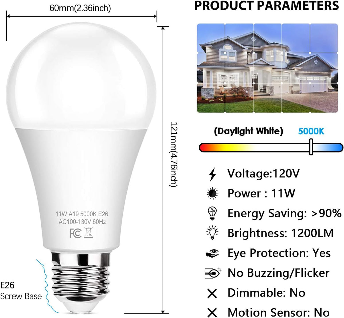 Brightever 6-Pack Dusk to Dawn LED Light Bulbs, A19 11W(100Watt Equivalent), E26 Basic Automatic On/Off, 1200LM, Daylight White 5000K Smart Sensor Lights, Outdoor for Porch Garage Yard Patio Garden