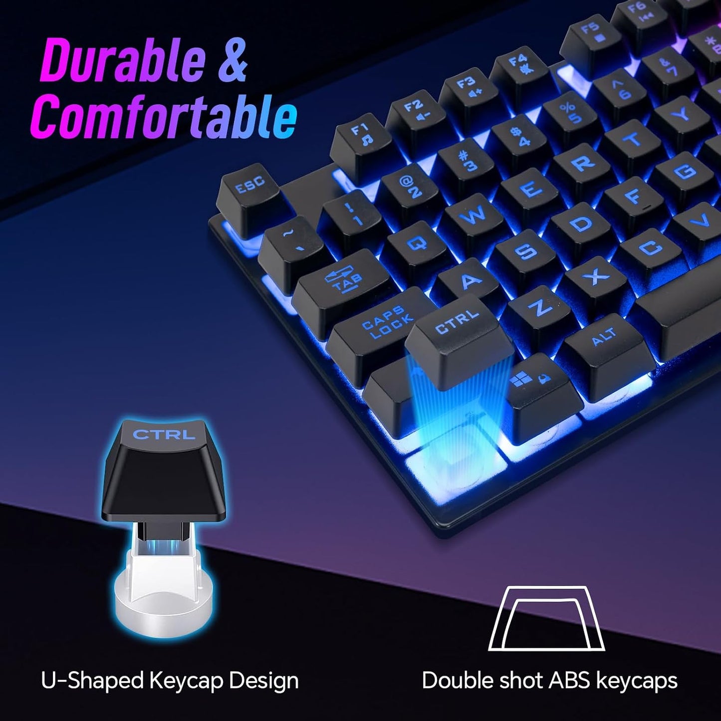 Wired Gaming Keyboard, 104 Keys Full Size, Light Up Keyboard for PC Mac Laptop Desktop