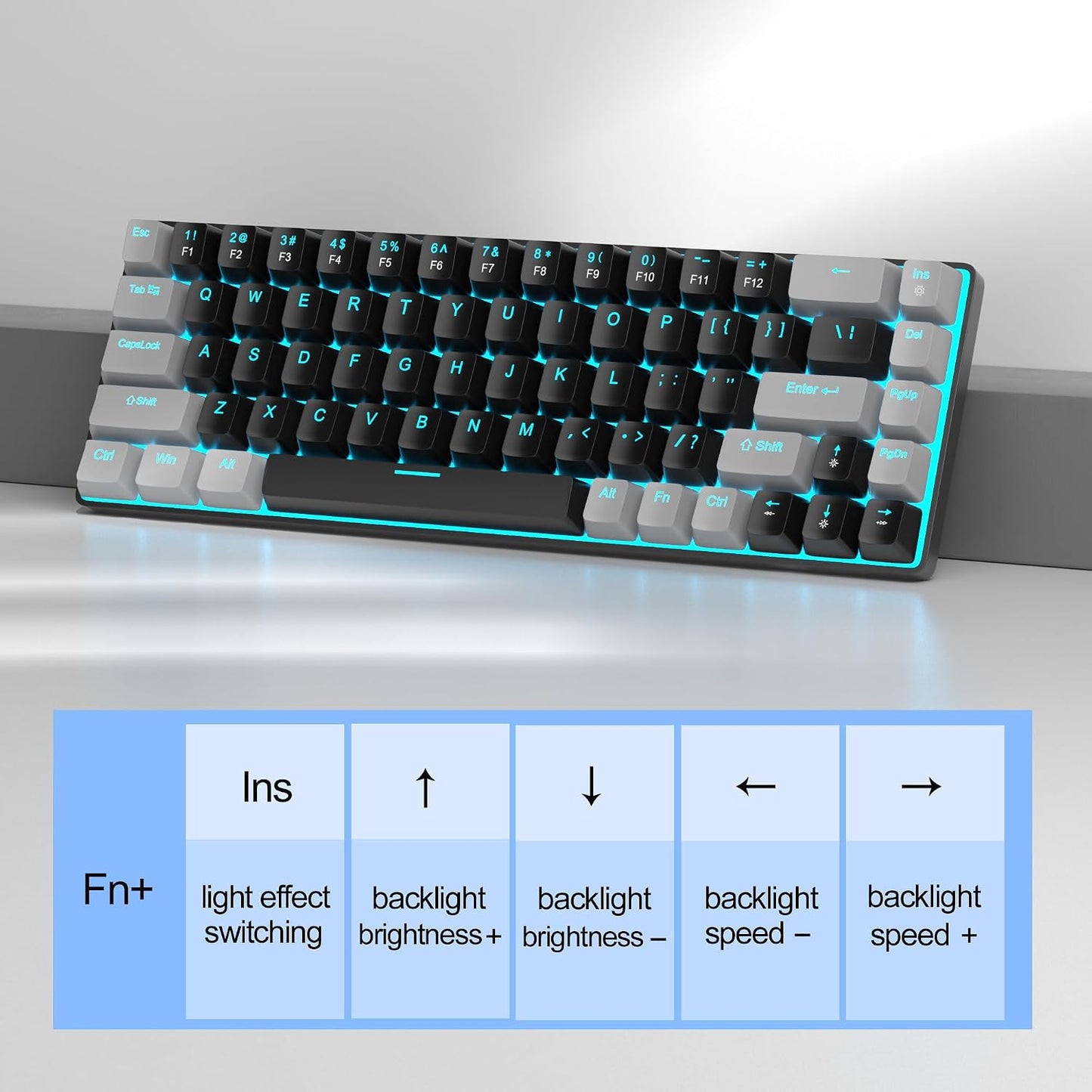 MageGee Portable 60% Mechanical Gaming Keyboard, MK-Box LED Backlit Compact 68 Keys Mini Wired Office Keyboard with Red Switch for Windows Laptop PC Mac - Black/Grey