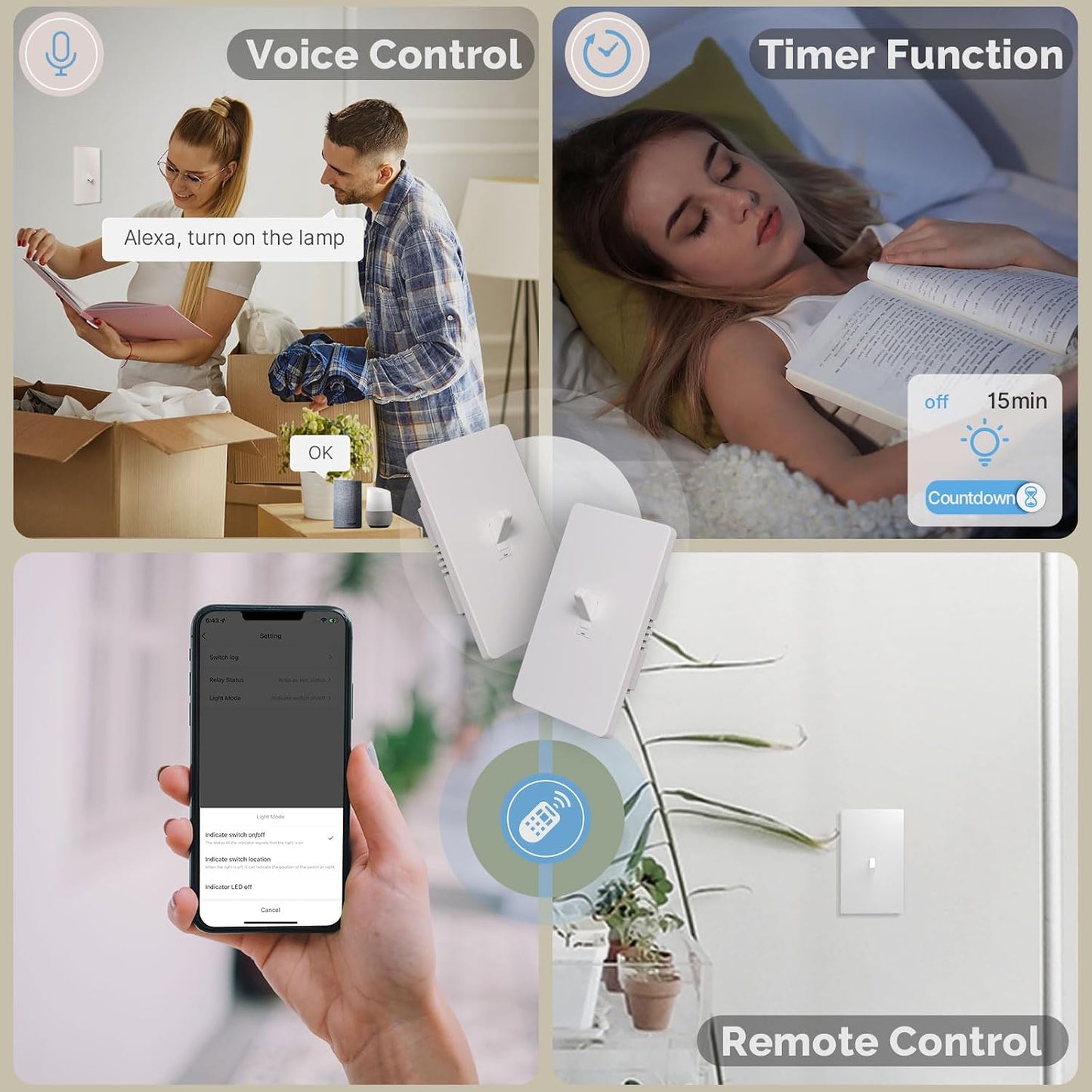 MOES Smart Toggle Switch, Single Pole & 3-Way, WiFi, Neutral Wire Required | Hands-Free Voice Control Via Alexa and Google