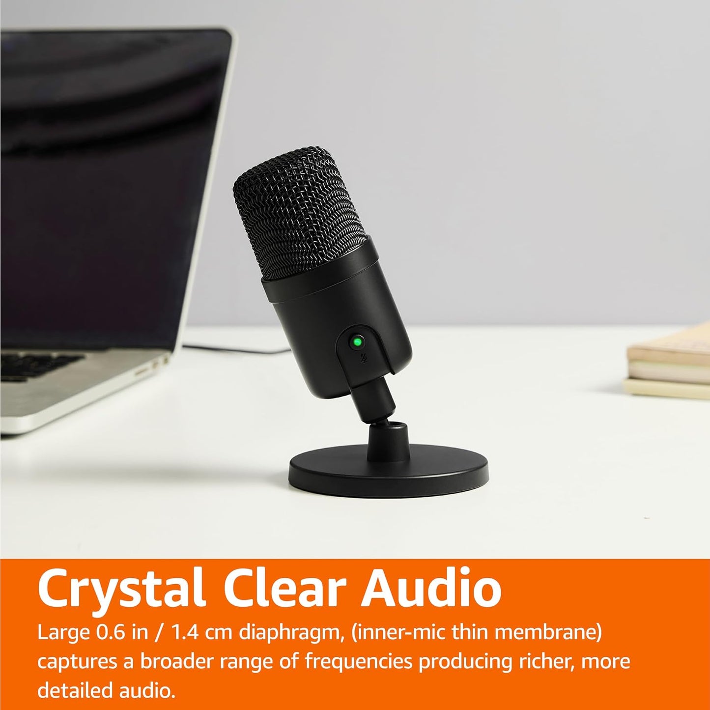 Amazon Basics Condenser Microphone for PC, Cardioid Pickup, USB Mic for Streaming, Recording, and Podcasting, 360° Adjustable Stand, Plug and Play, 5.8" x 3.4", Black