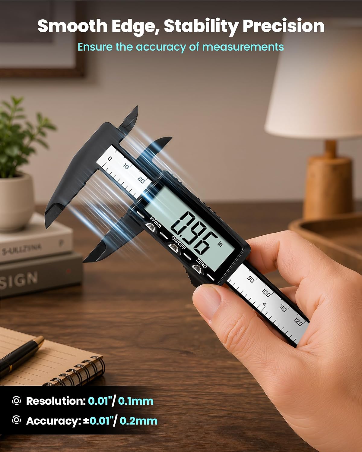 HARDELL Digital Caliper, Rechargeable Plastic Caliper with Type-C Cable | Large LCD Screen | Visual Charging | IN/MM Conversion | Auto-Off | Calipers for Household, Watch, Jewelry, DIY | 6 Inch