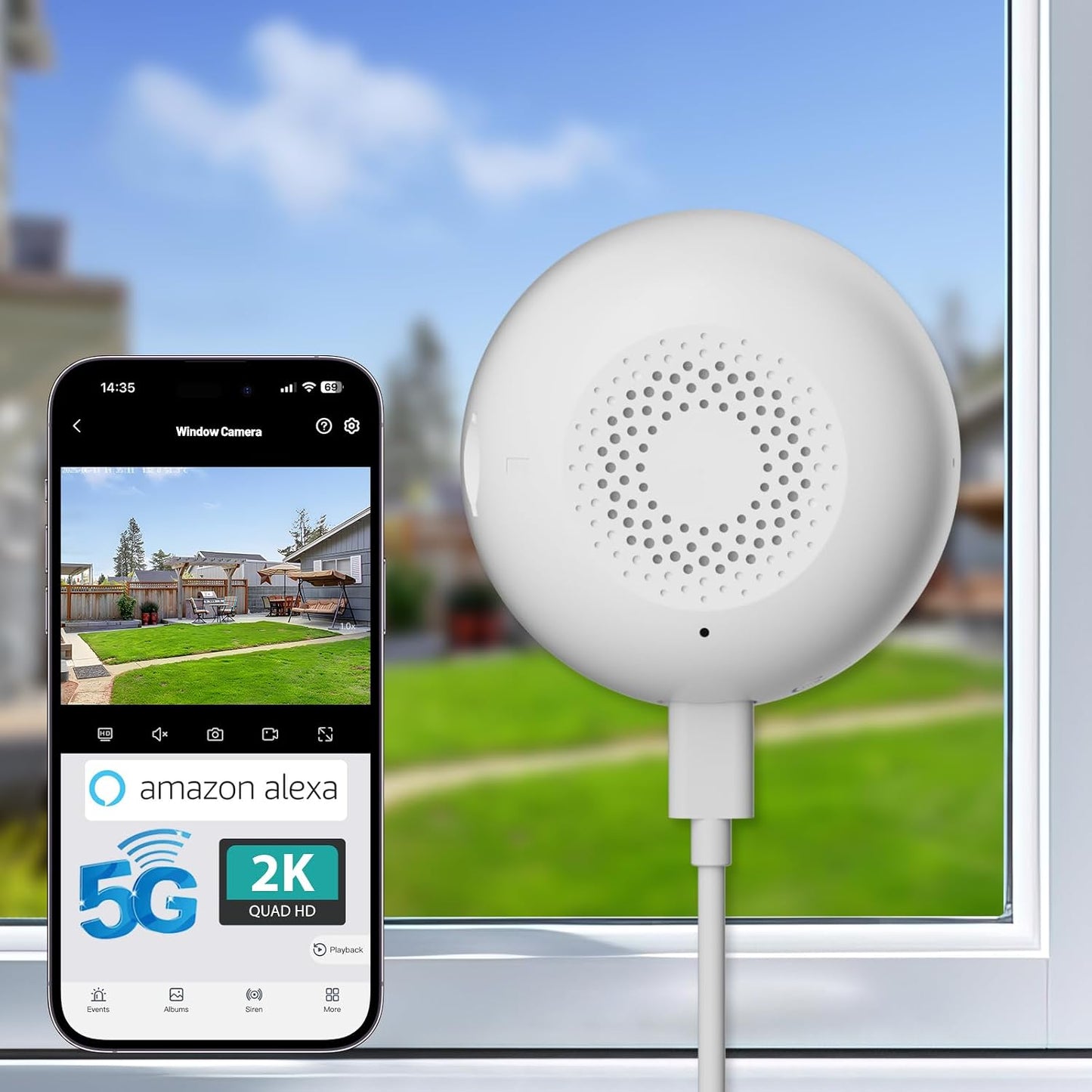 2K Window Camera, 5GHz & 2.4GHz WiFi Indoor Dome Camera for Home Security with Full Color Night Vision, Human/Motion Detection, Real-Time Alerts, 24/7 Recording, 2-Way Audio, Alexa Support.