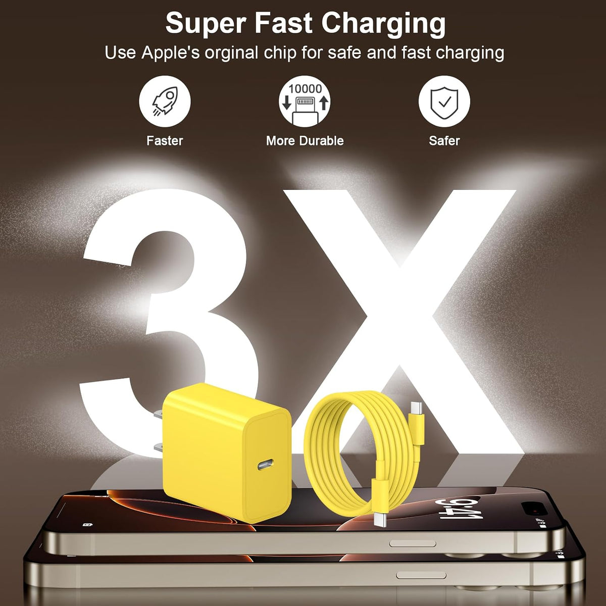 iPhone Duo 18 17 16 15 Charger Fast Charging USB C Charger Block, Yellow