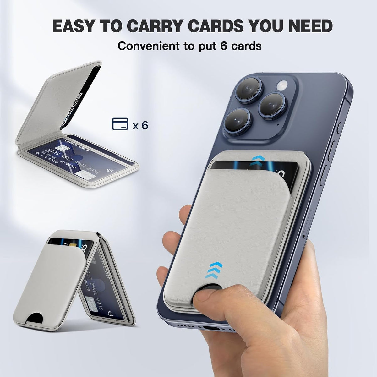 QYQBOON Mag-Safe Wallet Magnetic Wallet for iPhone Lightweight Magnetic Phone Wallet Stand Adjustable Leather Magnetic Card Holder for iPhone 16/15/14/13/12 Series, Size Not for iPhone Mini (Grey)