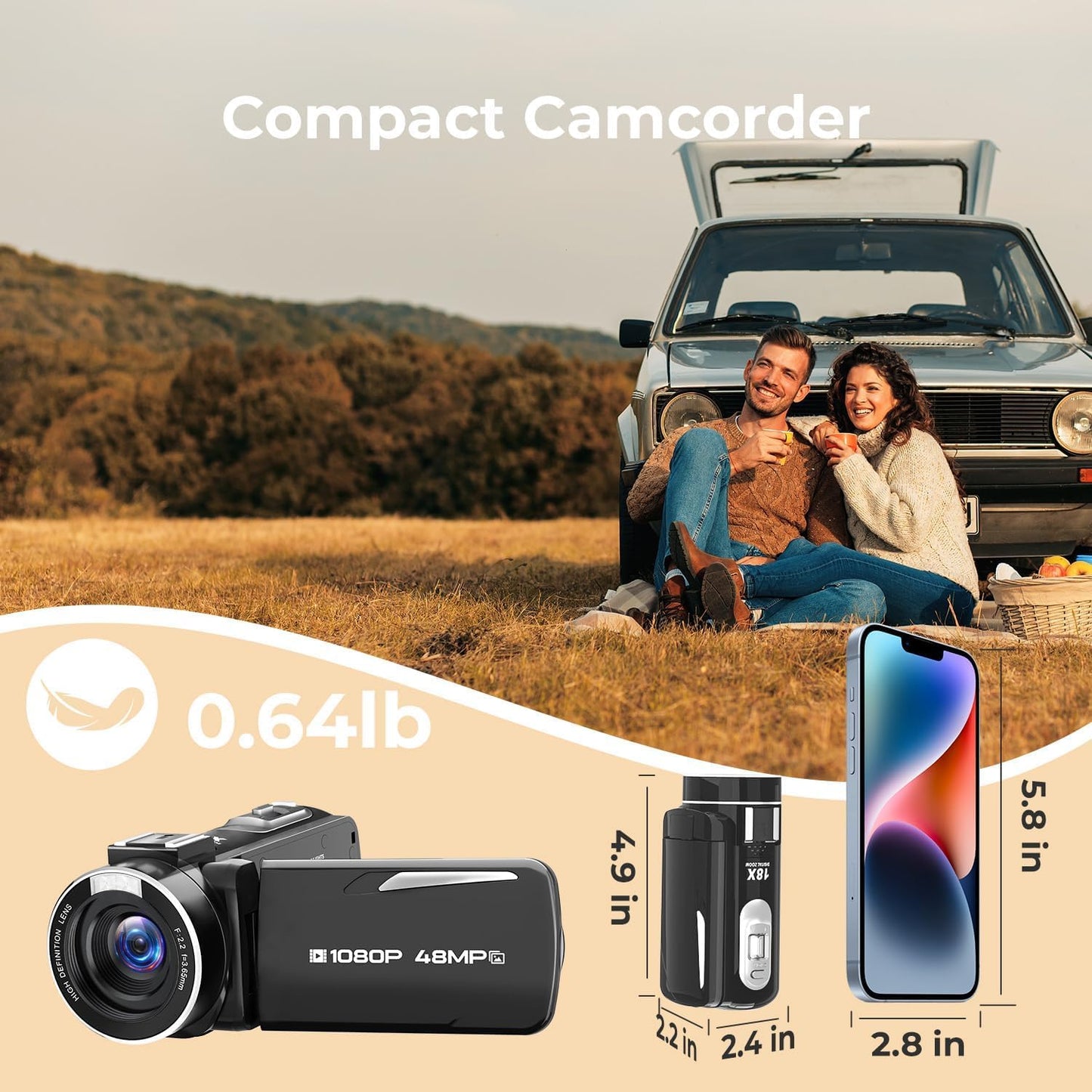 Camcorder Video Camera 2.7K 48MP, Vlogging Camera for YouTube with Fill Light — 3" 270° 18X Digital Zoom Flip Screen Webcam Anti-Shake, Digital Camera with 32GB Card for Beginners Kids Teens Gifts