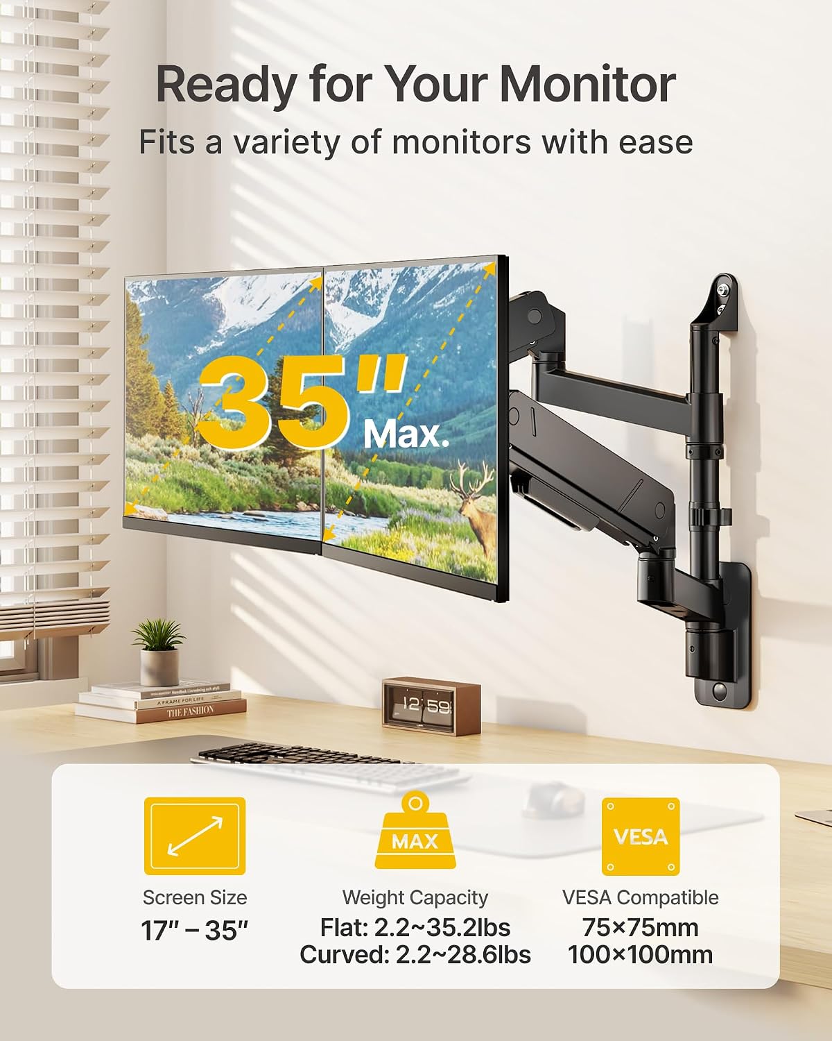 monTEK Vertical Dual Monitor Wall Mount for 17-35" Screens, 35.2 Lbs Each