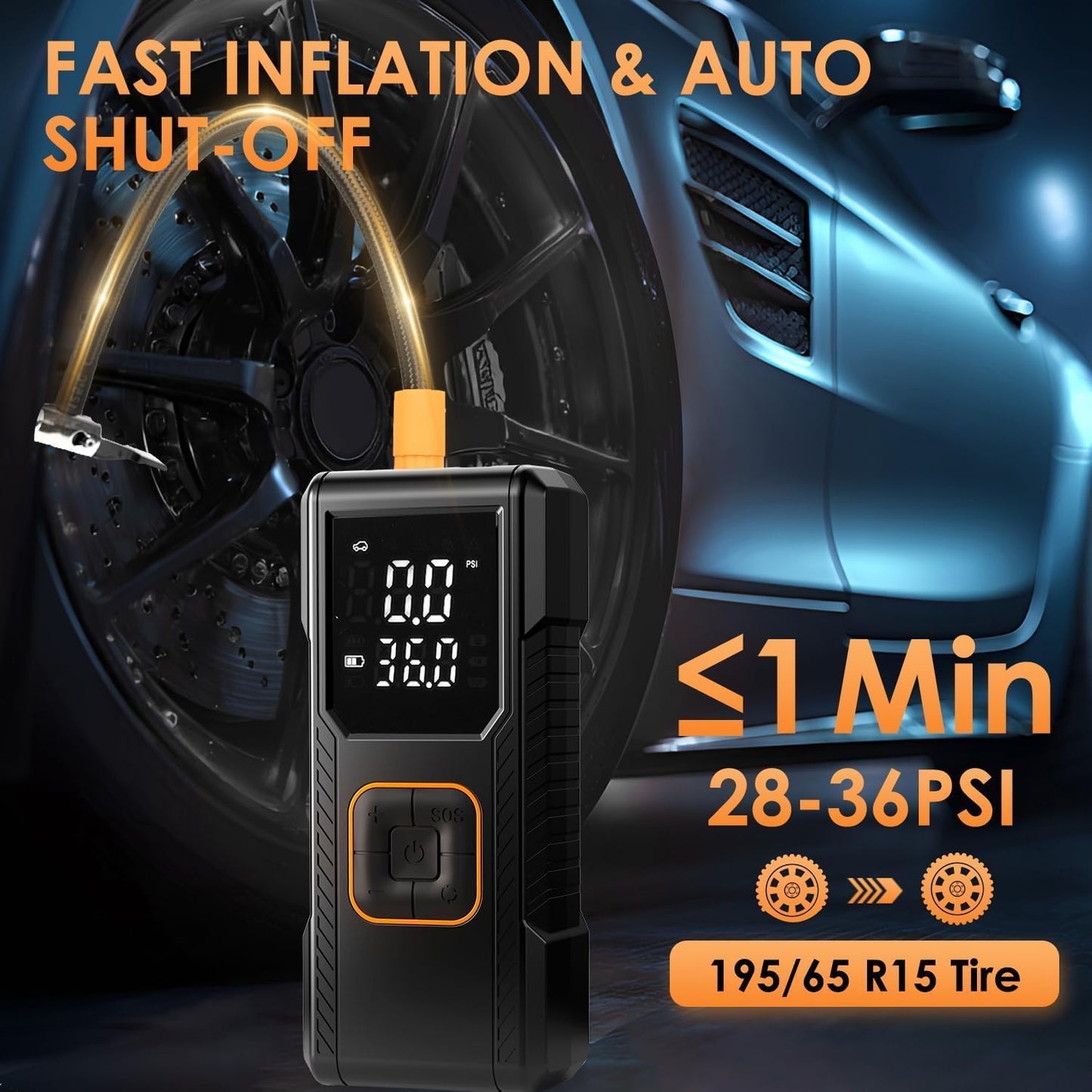 Tire Inflator Portable Air Compressor, 150PSI Cordless/12V DC Air Pump for Car Tires with Pressure Gauge, Auto Shut-Off, Faster Tire Inflator Bike Pump for Car, Motorcycle, Bicycle, Ball