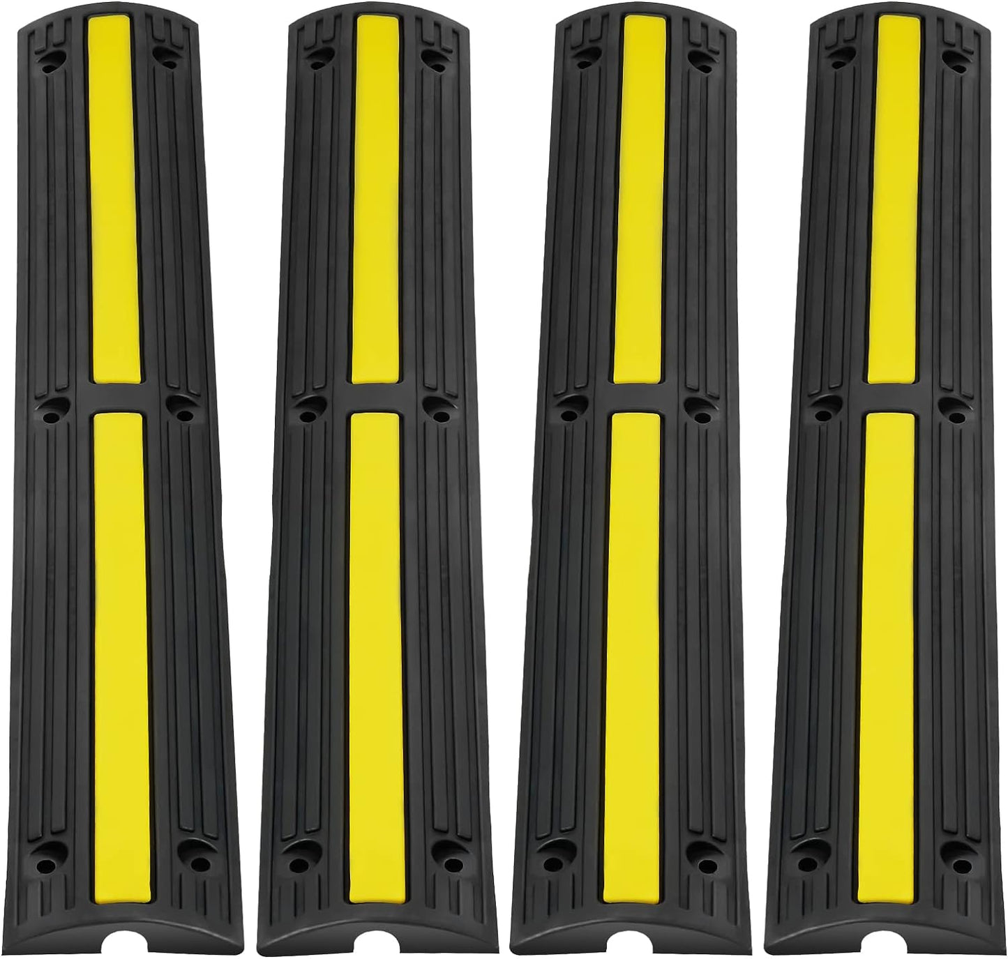 VEVOR 3.28 ft Cable Protector Ramp, 4 Pack of 1 Channel, 18000 lbs/axle Capacity Heavy Duty Rubber Speed Bumps, Floor Cord Cable Protector Wire Cover, for Residential Areas, Private Garages, Gardens
