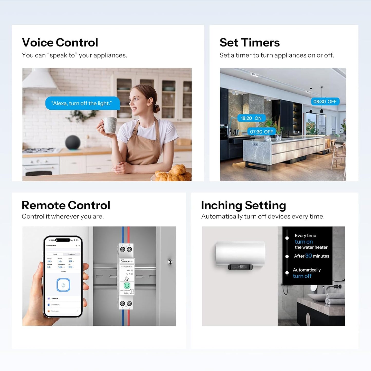 SONOFF Basic DIN Rail (BASIC-1GSP) WiFi Smart Switch for DIN Rail, Matter Over WiFi Smart Home Controller, 32A High Load Electrical Panel Switch, Compatible with Alexa Google Home Assistant