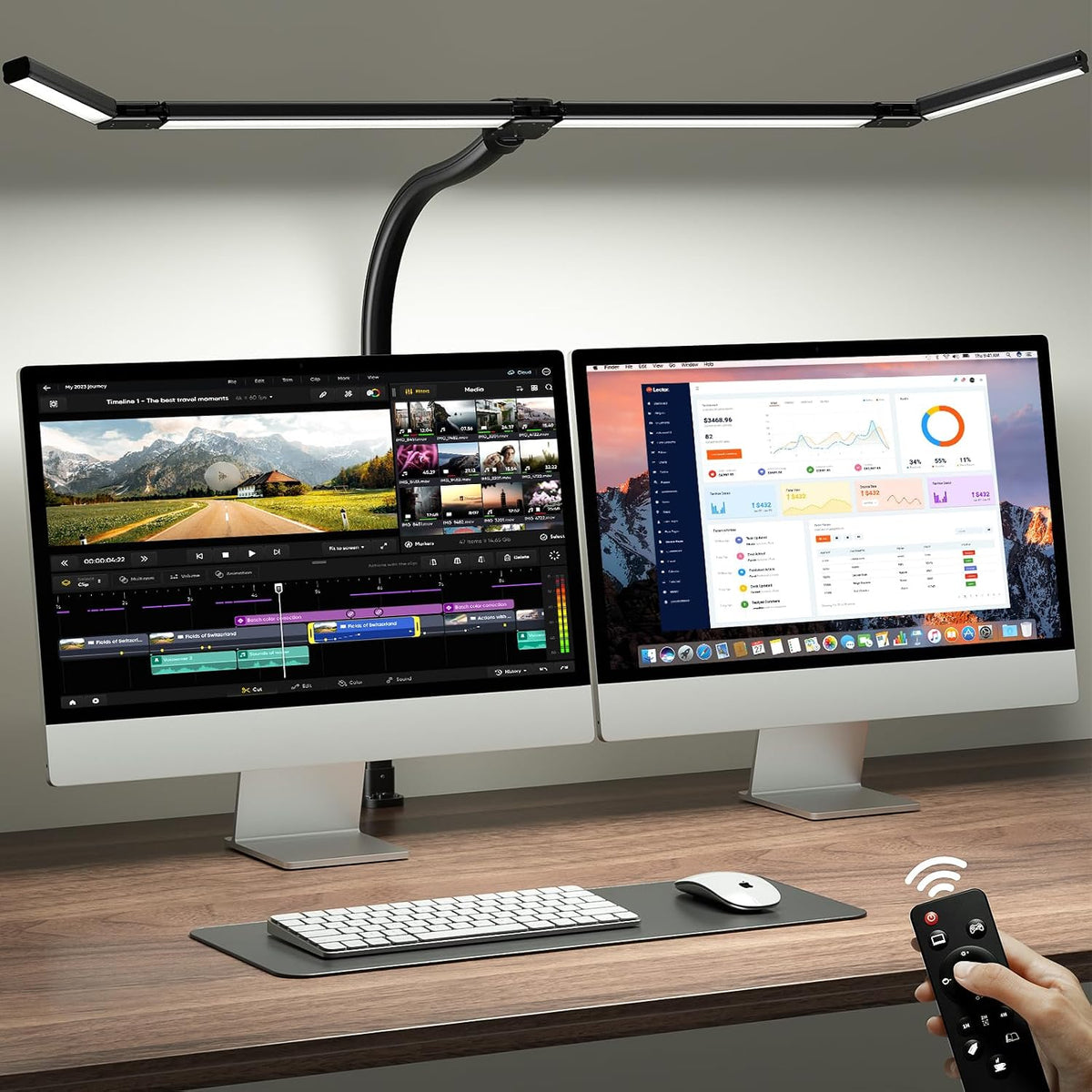 42" LED Desk Lamp for Home Office, 4-Panel 1800LM Light with Remote & Clamp