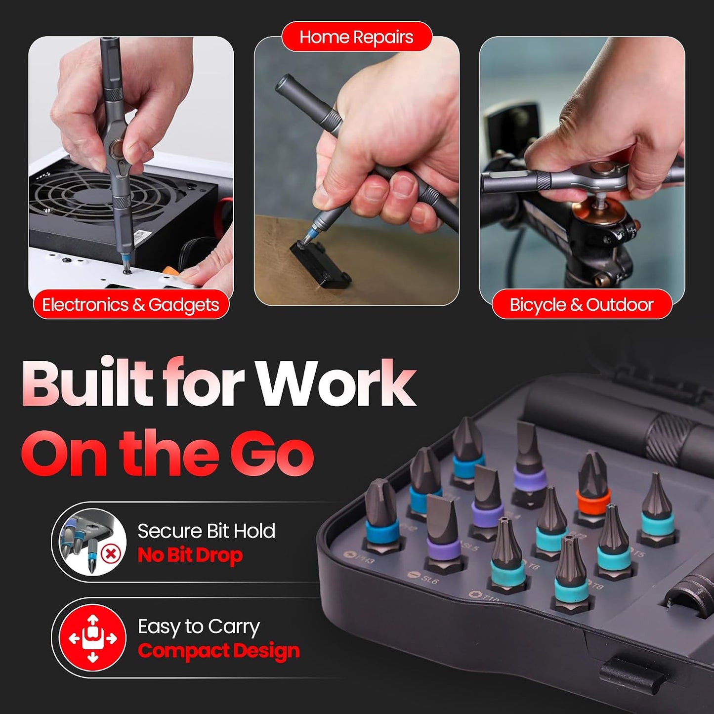 24 in 1 Magnetic Ratchet Screwdriver Set, Magnetic Screwdriver Set with Multi-Bit Ratcheting Handle & Bit Magnetizer, Compact Repair Tool Kit with Storage Case for Furniture, Computer, Bicycle and DIY