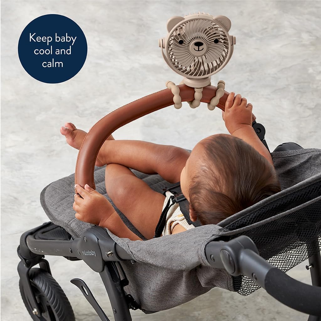 Itzy Ritzy Baby Stroller Fan, Rechargeable Fan with Wraparound Legs (Bear) | 360° Swivel, Flexible Wraparound Legs Attach to Strollers & Car Seats, USB Rechargeable with 3 Speeds for Cooling On the Go