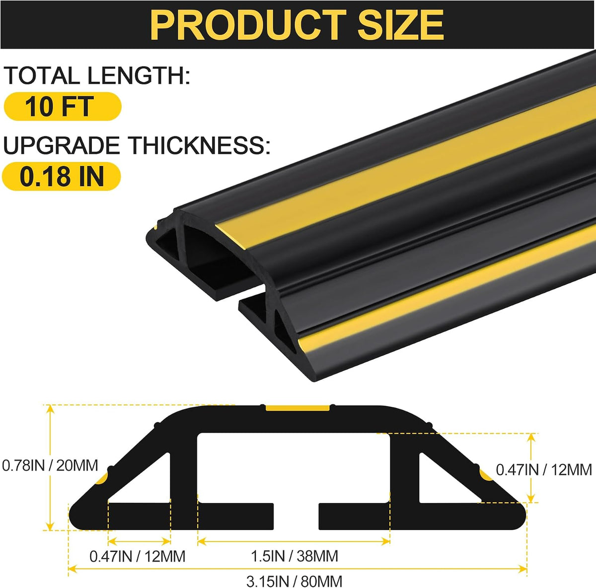 MYFAMIREA 10FT Floor Cord Cover Heavy Duty Cable Cover Protector with 3 Channels Extension PVC Floor Wire Cover Outdoor Cord Hider Management Cord Cover for Wire on Floor for Home Office Outdoor
