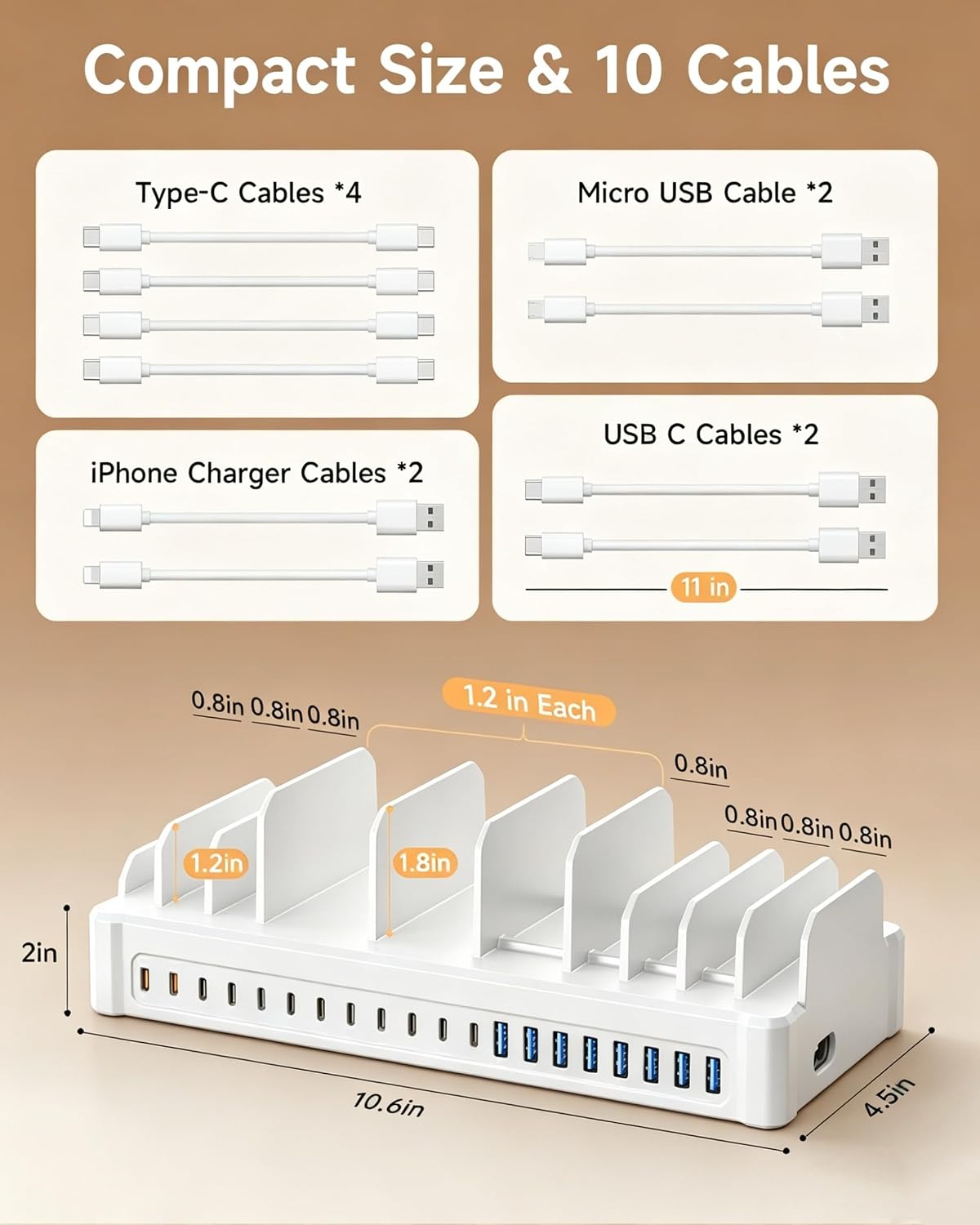 20-Port 600W Moezuti Charging Station for Multiple Devices with 10 Cables