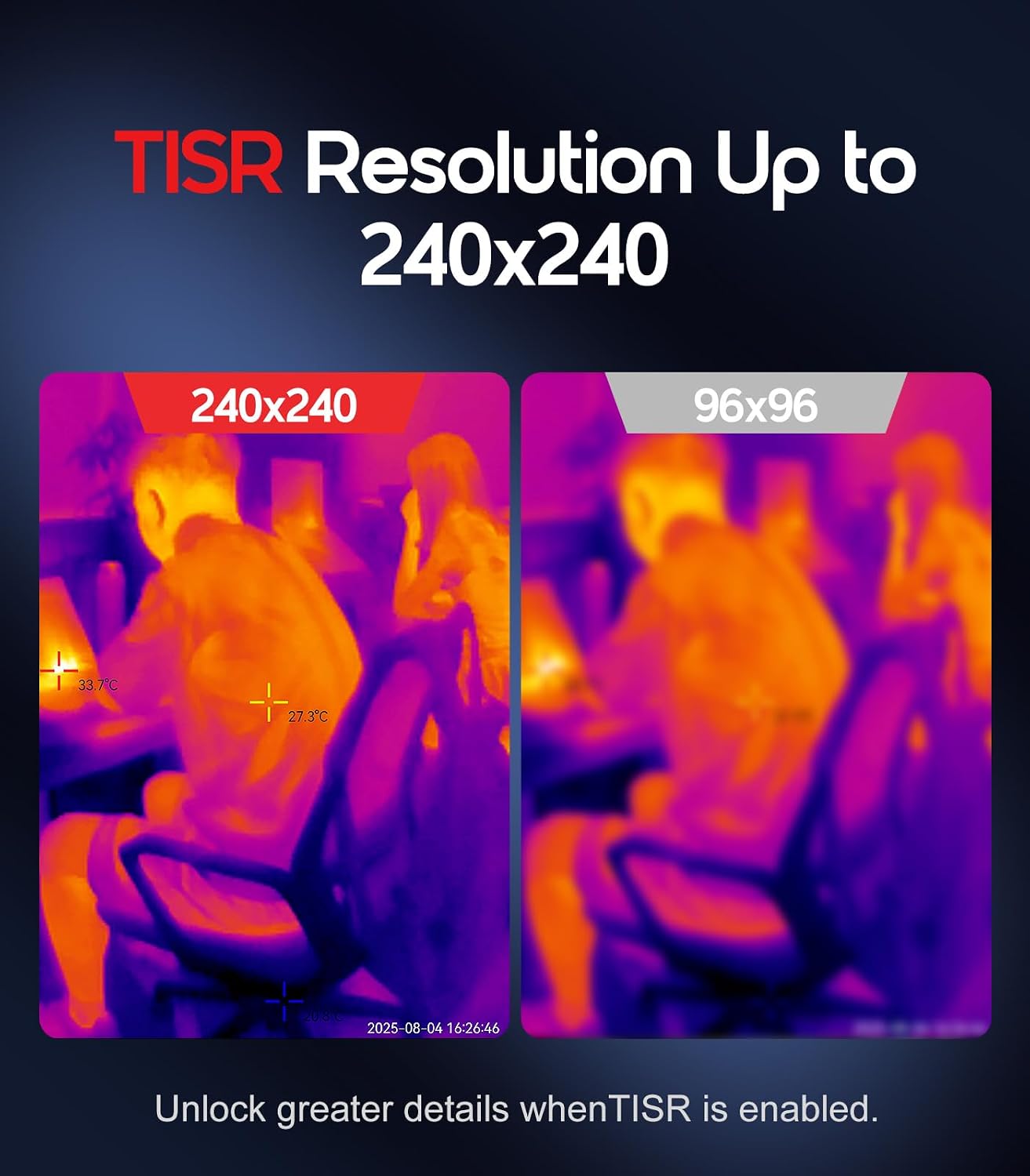 Thermal Camera, 240 x 240 TISR Resolution for Home Inspection | 25Hz Refresh Rate , -4°F to 1022°F Temp Range with High/Low Temperature Alarm, 50°FOV Handheld Thermal Imaging Camera