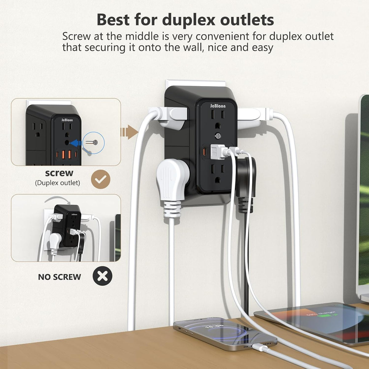 2 Pack Multi Plug Wall Outlet Extender Surge Protector 6 AC Outlet Splitter with 4 USB Ports(2 USB C) Wall Charger 1050J Power Strip 125V/15A, 1875W for Home, Office, Travel Dorm Room Essentials-ETL
