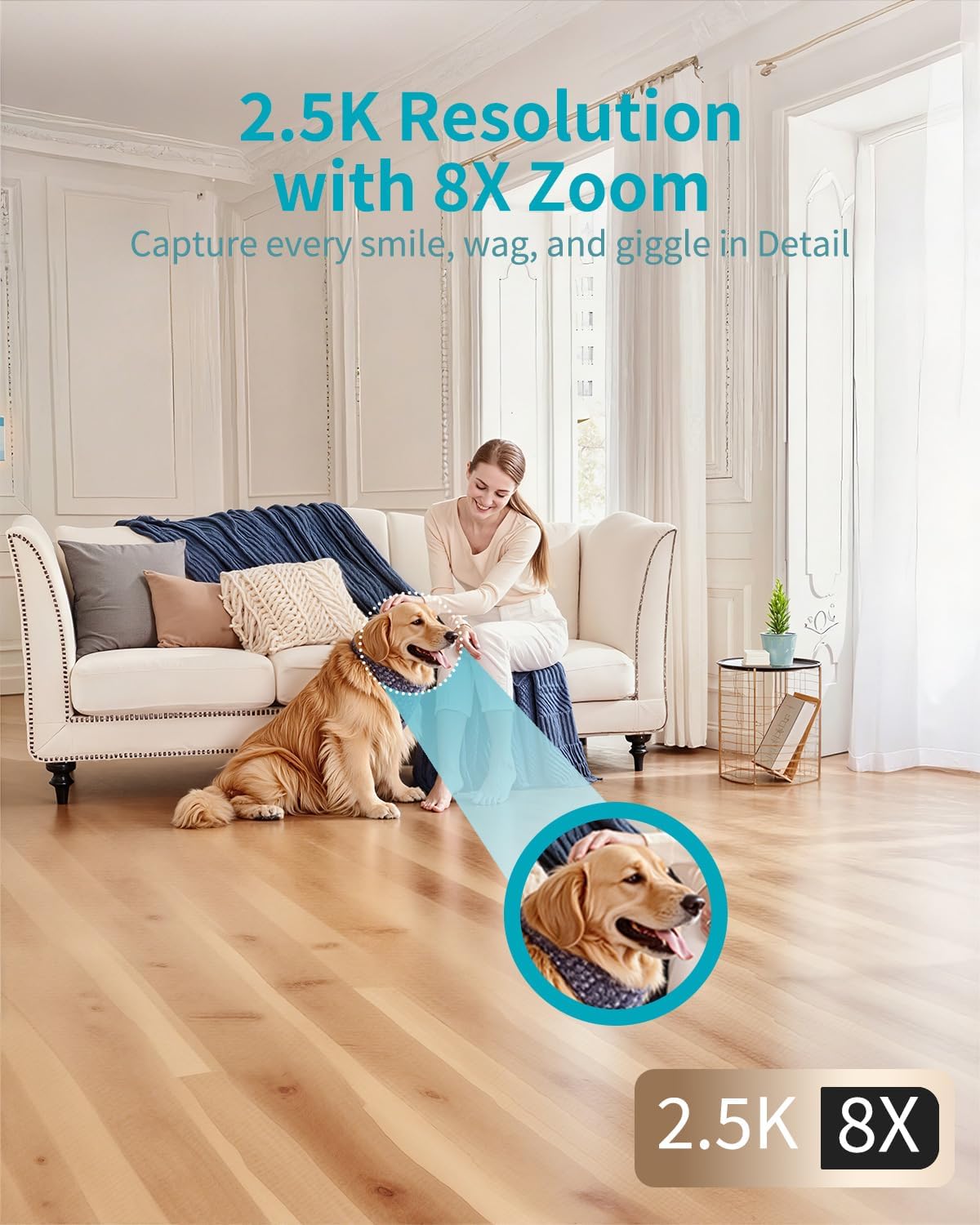 VIMTAG 2.5K 4MP Pan/Tilt Indoor Camera for Pet/Dog/Cat/Baby/Nanny/Home Security with Phone APP, Motion Tracking, Night Vision, 2-Way Audio, AI Detection, 5G/2.4GHz WiFi, Cloud & SD Card, Works w/Alexa