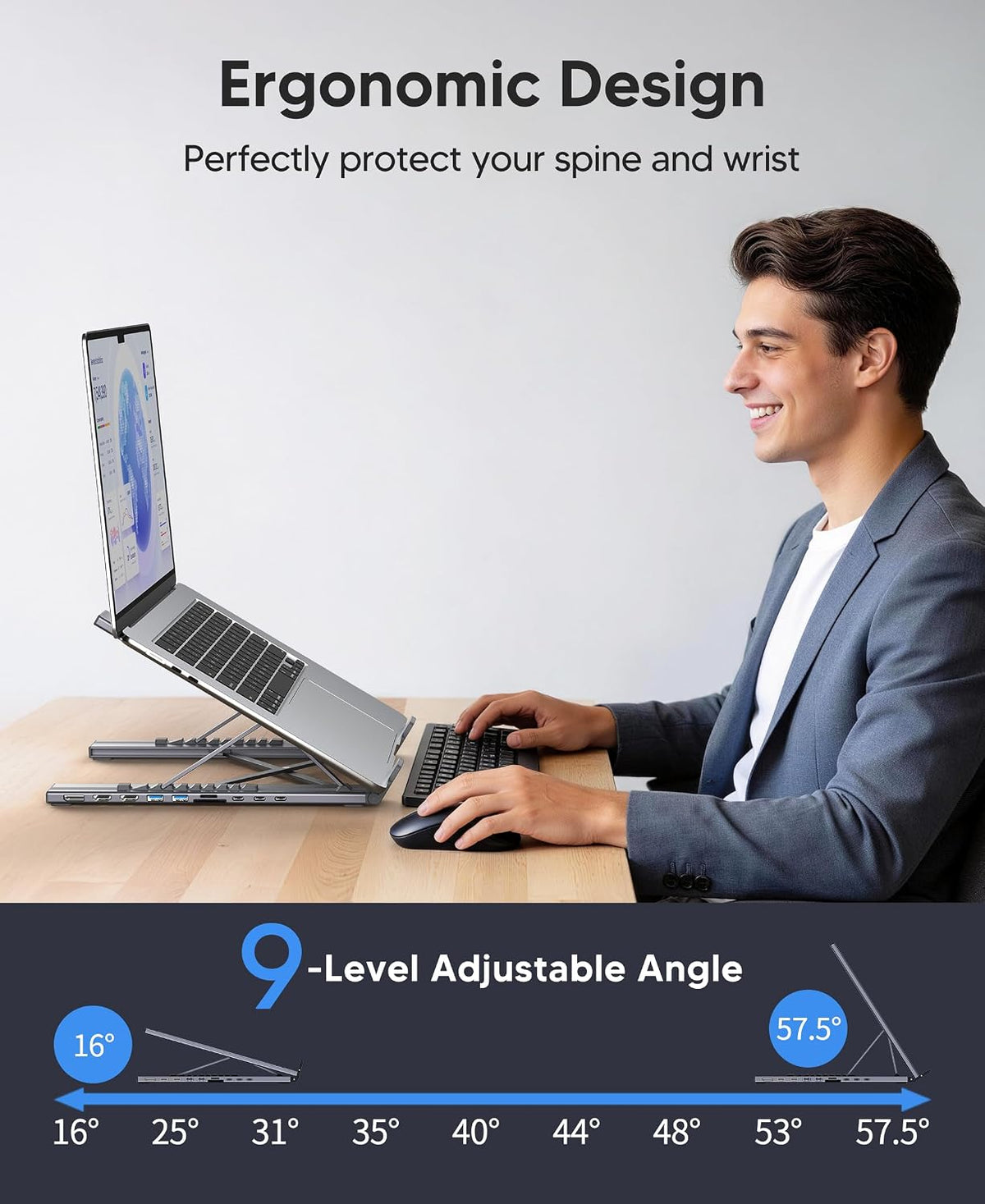 Mukiya 10 in 1 USB C Laptop Dock Stand 4K Triple Monitor with PD 100W