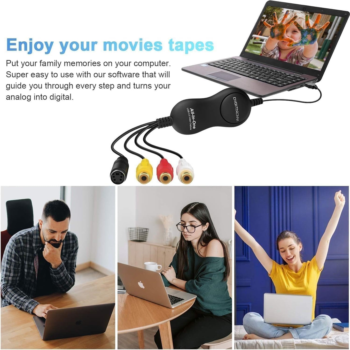 USB 2.0 Video Capture Device, VHS to Digital Converter, VHS VCR TV to DVD Converter for MAC/PC/TV/Camcorder, MAC OS Windows Compatible