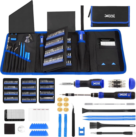 XOOL 200 in 1 Precision Screwdriver Kit, Electronics Repair Tool Magnetic Driver Kit with 164 Bits, Flexible Shaft, Extension Rod for Computer, iPhone, Laptop, PC, PS4, Xbox, Nintendo