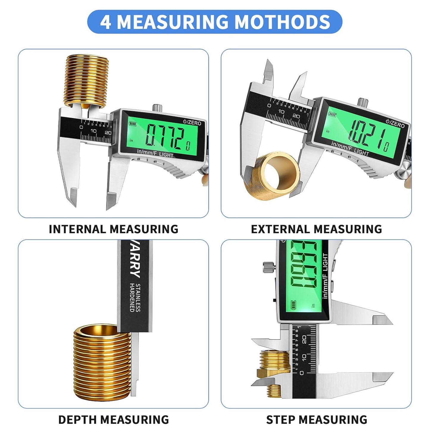 Digital Caliper, Rechargeable Calipers Measuring Tool with Large LCD Backlight Screen, 6 Inch Stainless Steel Vernier Micrometer, Auto-Off, Easy Switch from Inch Metric Fraction for DIY/Household