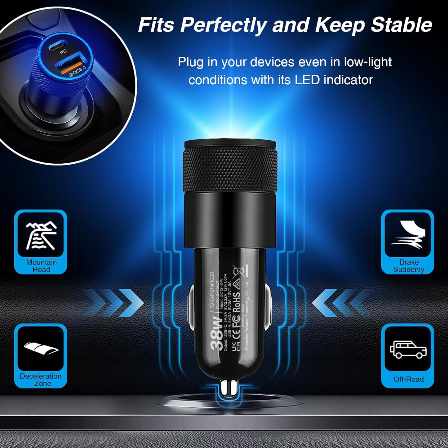 Car Charger, 5Pack 38W Dual Ports USB-C+USB-A Cigarette Lighter Adapter | Fast Charging Car Phone Charger for iPhone 17 Pro Max 16 16e 15 14, Samsung S24, Pixel Cargador para Carro Phone Plug