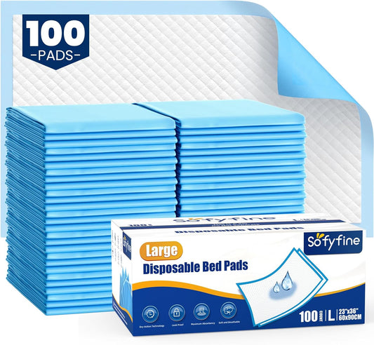 SOFYFINE 100 Count Disposable Bed Pads 23"x36",Waterproof Puppy Pee Pad