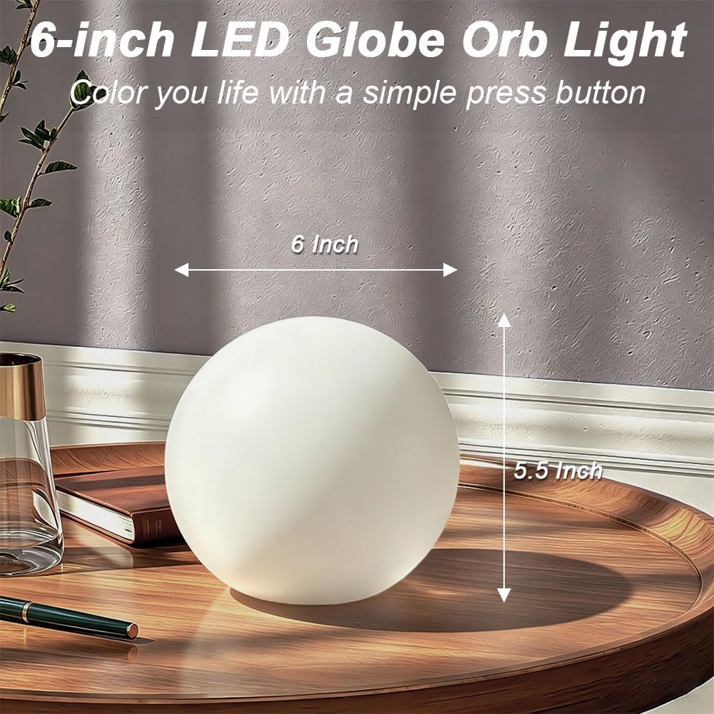 LED Globe Orb Light, 6-in LED Light Up Ball, Cordless Glowing Orb for Kids | KEROVI Rechargeable Globe Lamp w/Remote, 16 Dimmable Color & 4 Mode, Waterproof Ambient Light for Bedroom Nursery Desk Garden