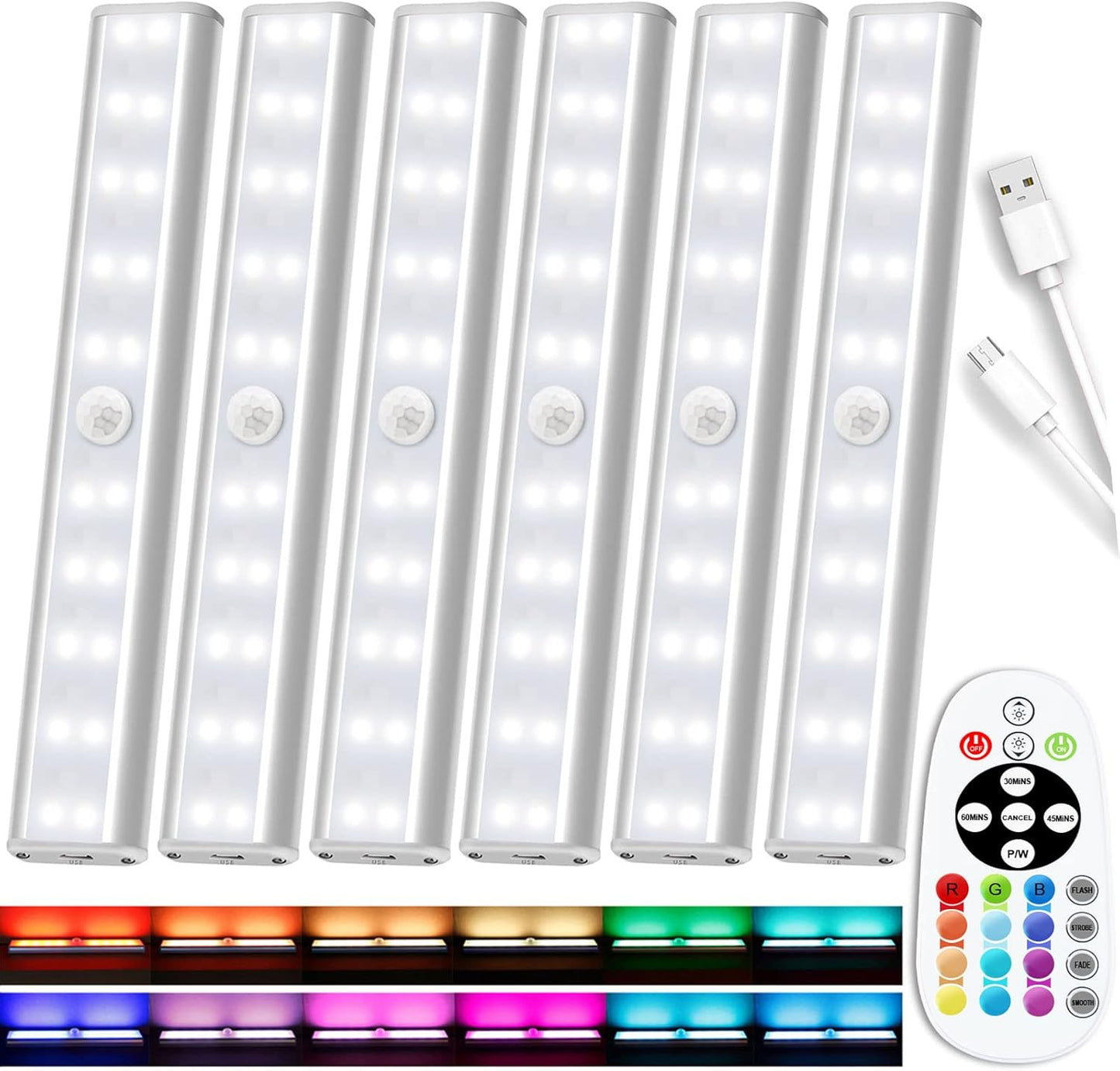 Under Cabinet Lights Wireless, 48-LED Under Cabinet Lighting Rechargeable, Closet Light with Timer & Dimmable, Under Counter Lights for Kitchen Shelf Pantry Desk (4 Packs)