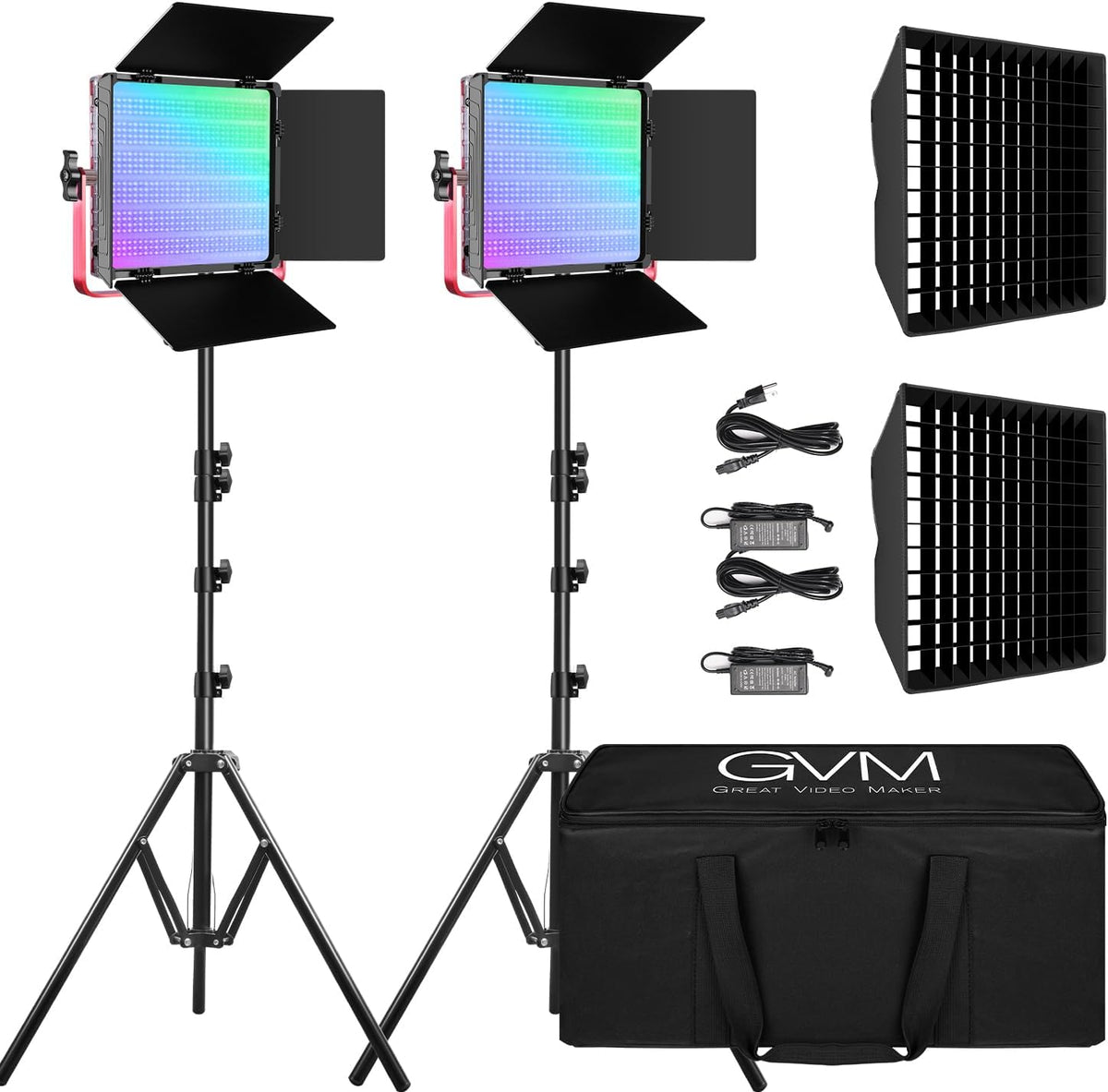GVM 1200D RGB LED Video Light, 50W Video Lighting Kit with APP Control, 3200K-5600K Photography Lighting kit for Studio, Aluminum Alloy Shell,20 Scene Modes & CRI97+, 2-Pack with Softbox
