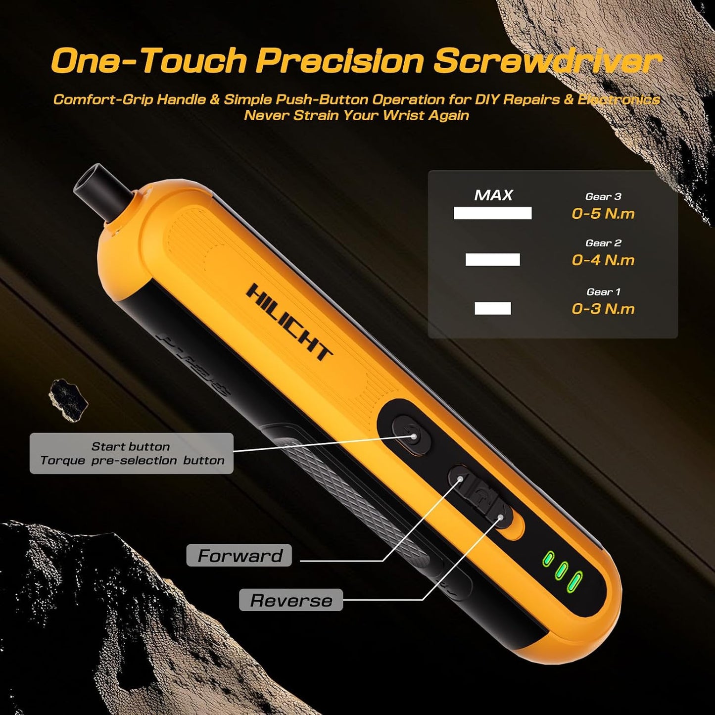 4V Cordless Electric Screwdriver Set, 26 S2 Bits, USB-C, LED | Dual activation, 3 torque settings, 260 RPM and 1500mAh battery for furniture assembly, electronics and everyday repairs